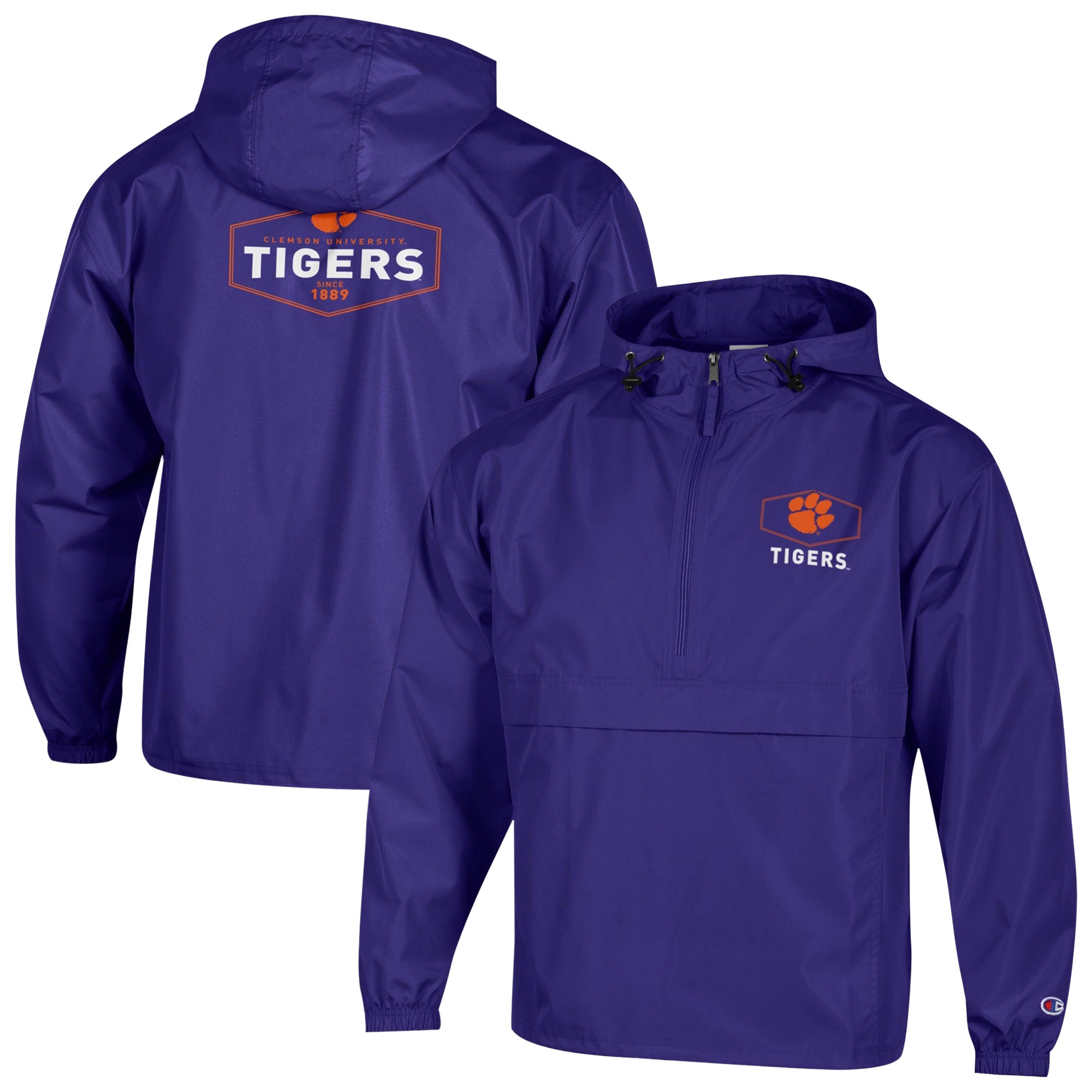 Men's Champion Purple Clemson Tigers Delay Packable Half-Zip Jacket