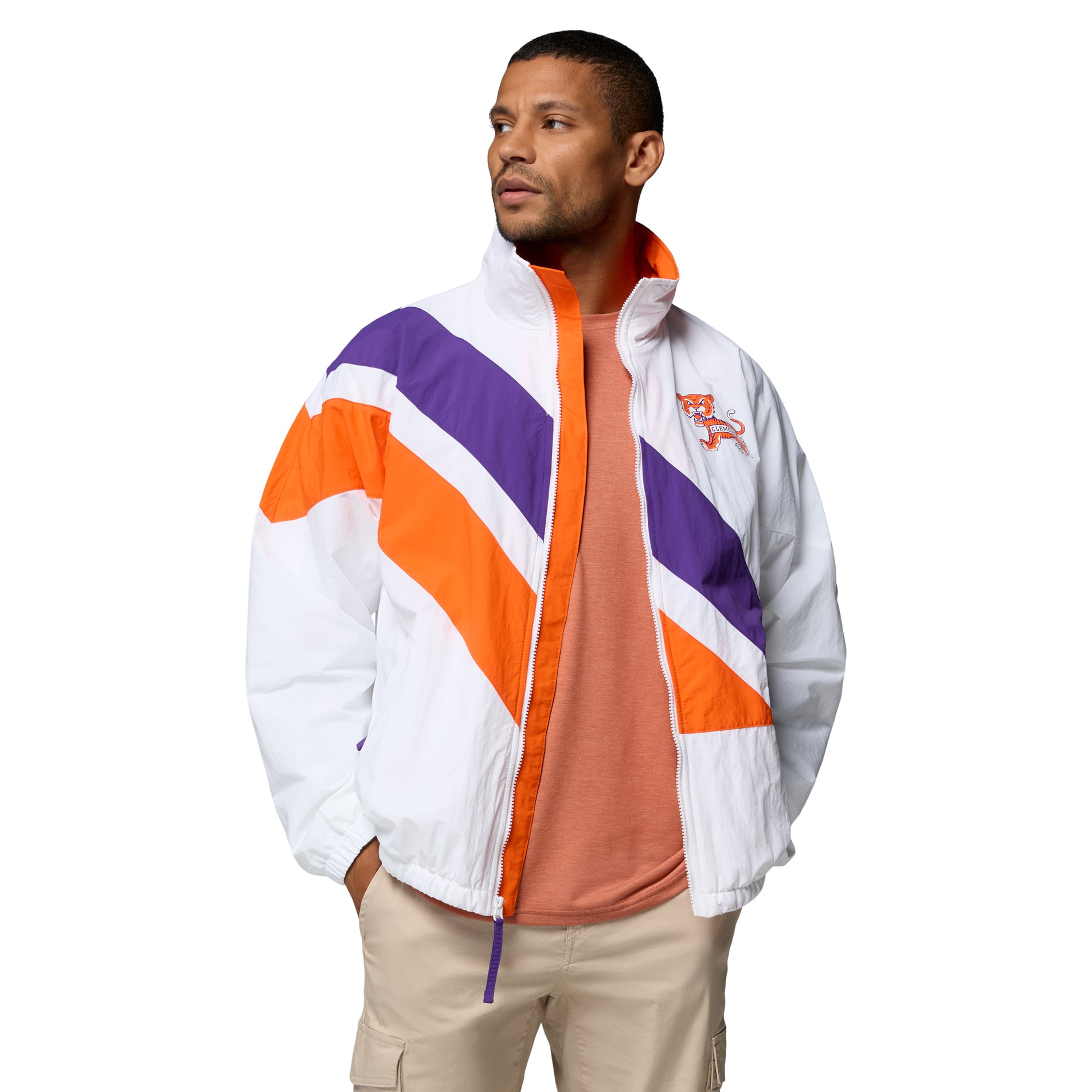 Men's Columbia White Clemson Tigers Reventure Full-Zip Windbreaker Omni-Shield Jacket