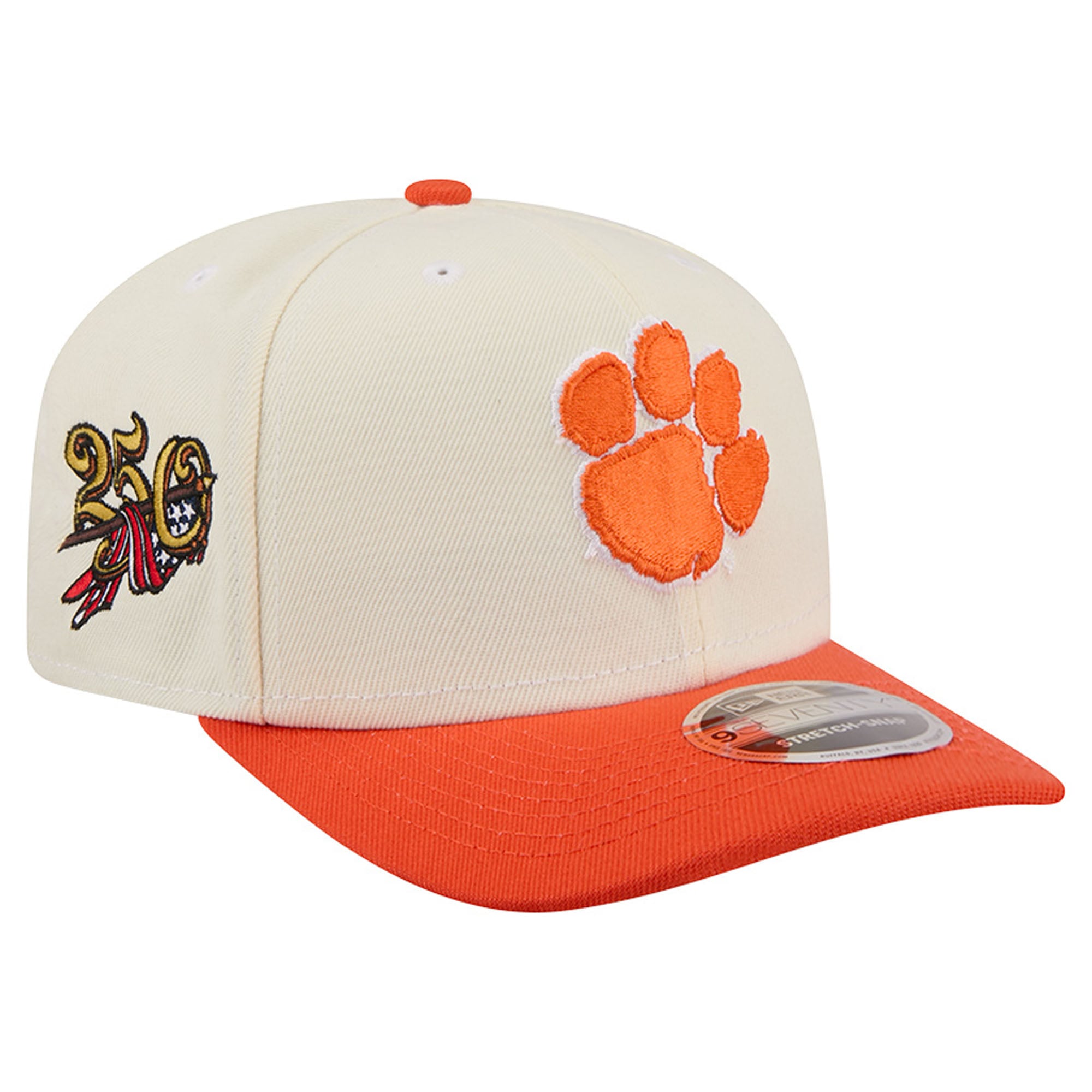 Men's New Era Cream/Orange Clemson Tigers America's 250th 9SEVENTY Adjustable Hat