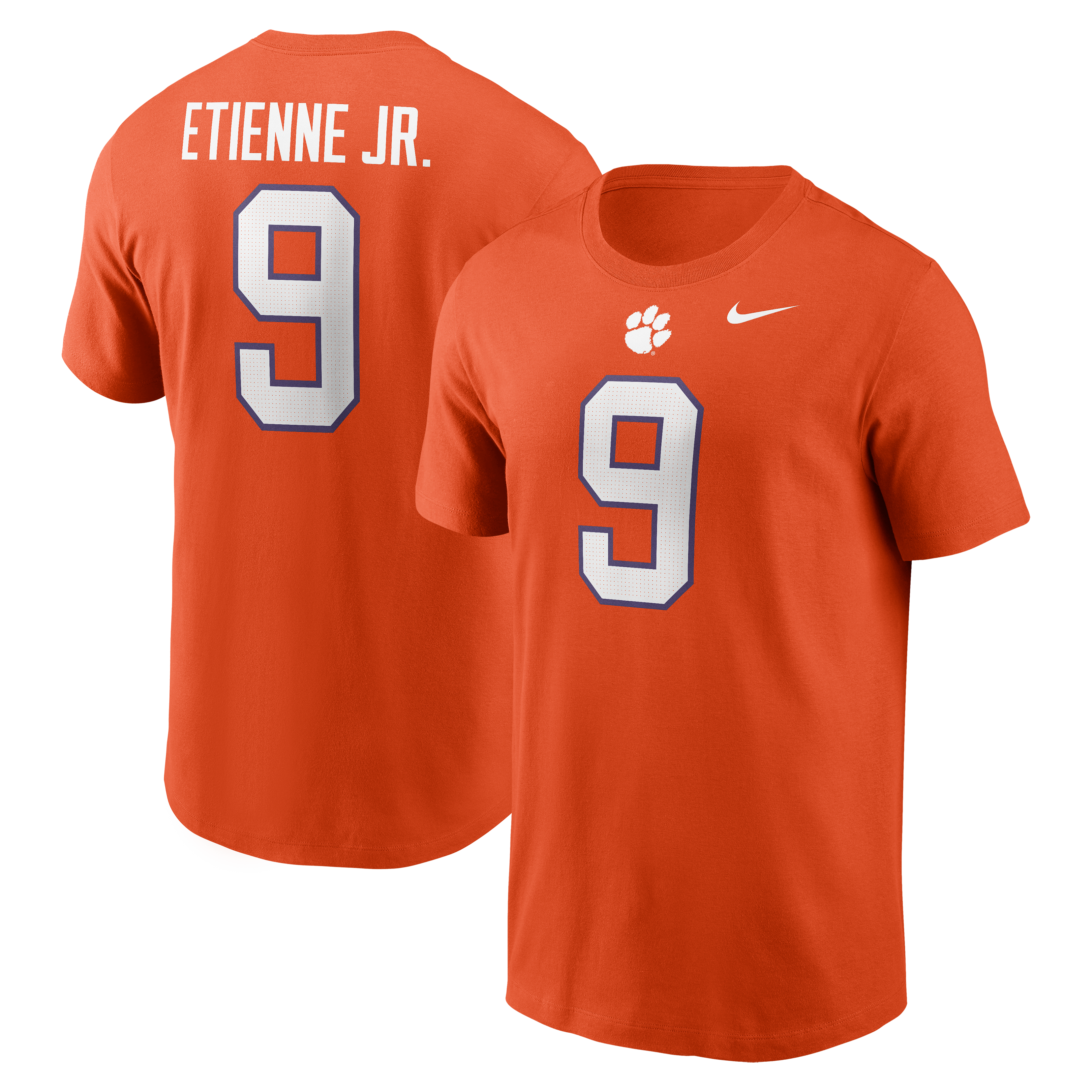 T-shirt Nike pour homme Travis Etienne Jr Orange Clemson Tigers avec nom et numéro