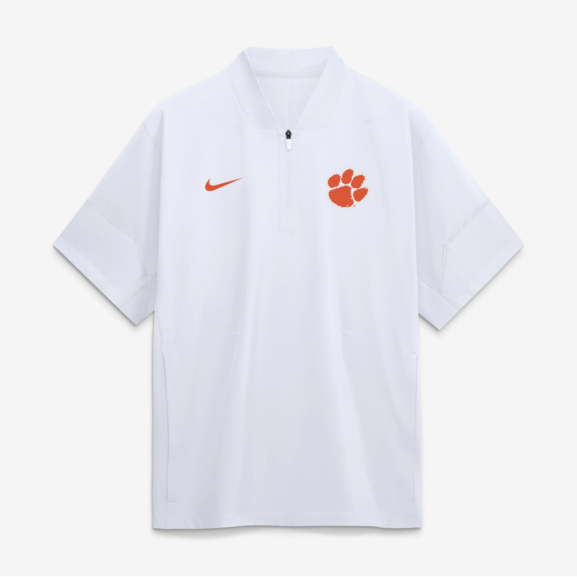 Men's Nike White Clemson Tigers 2026 Sideline Short Sleeve Quarter-Zip Coaches Jacket