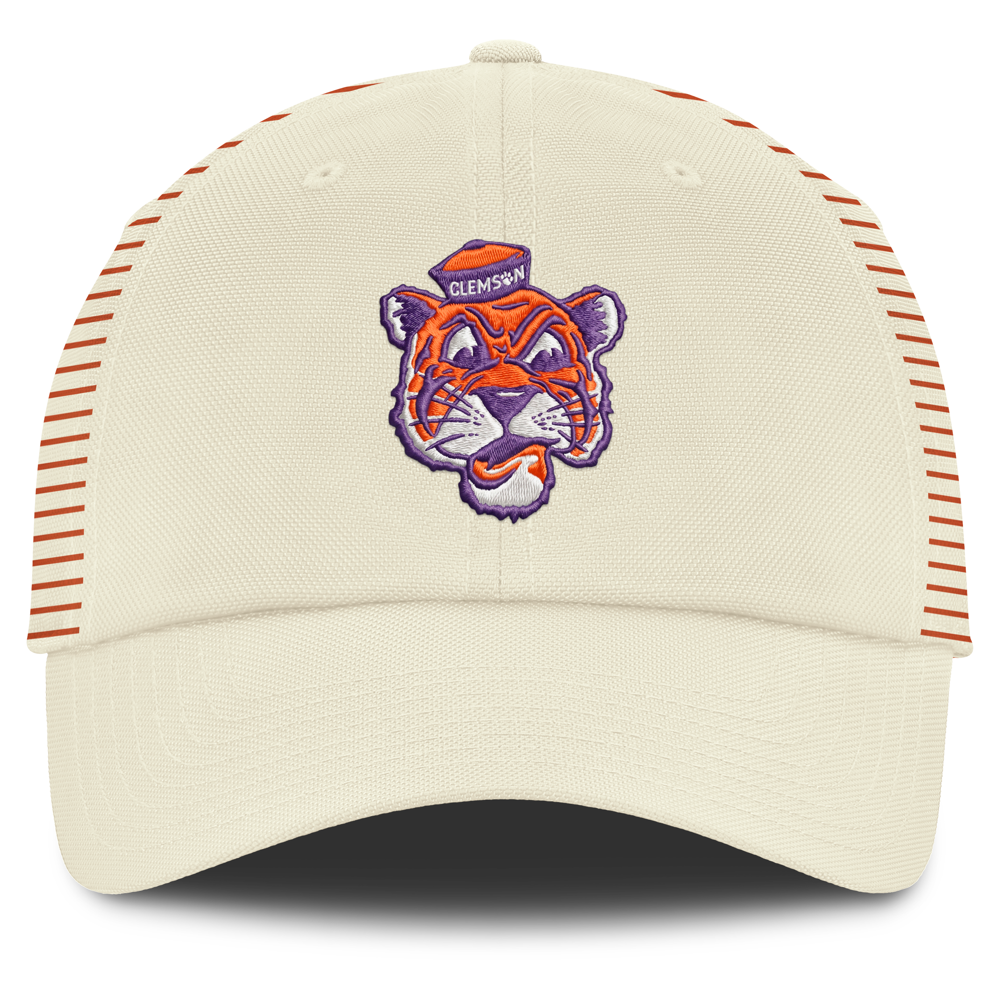 Casquette Nike blanche pour homme avec logo Vault des Clemson Tigers, rayée, style club, technologie Dri-FIT et ajustable