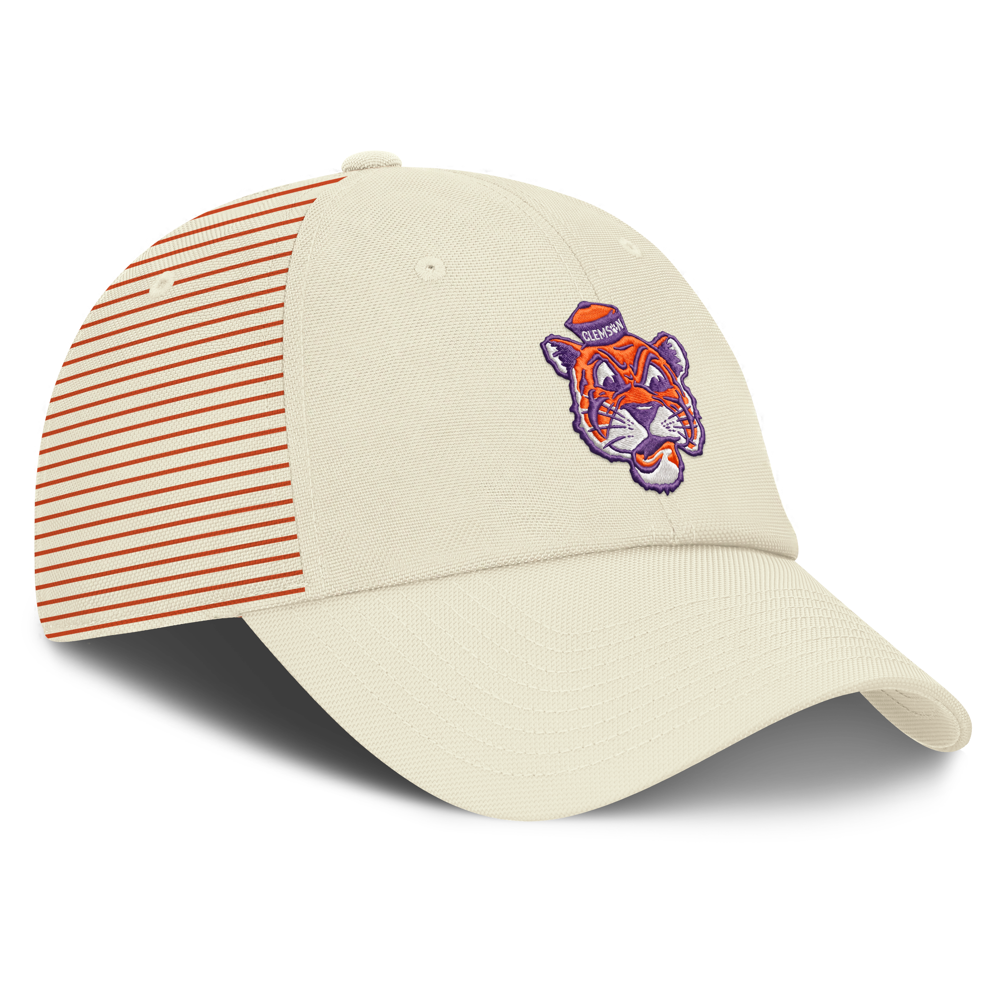 Casquette Nike blanche pour homme avec logo Vault des Clemson Tigers, rayée, style club, technologie Dri-FIT et ajustable