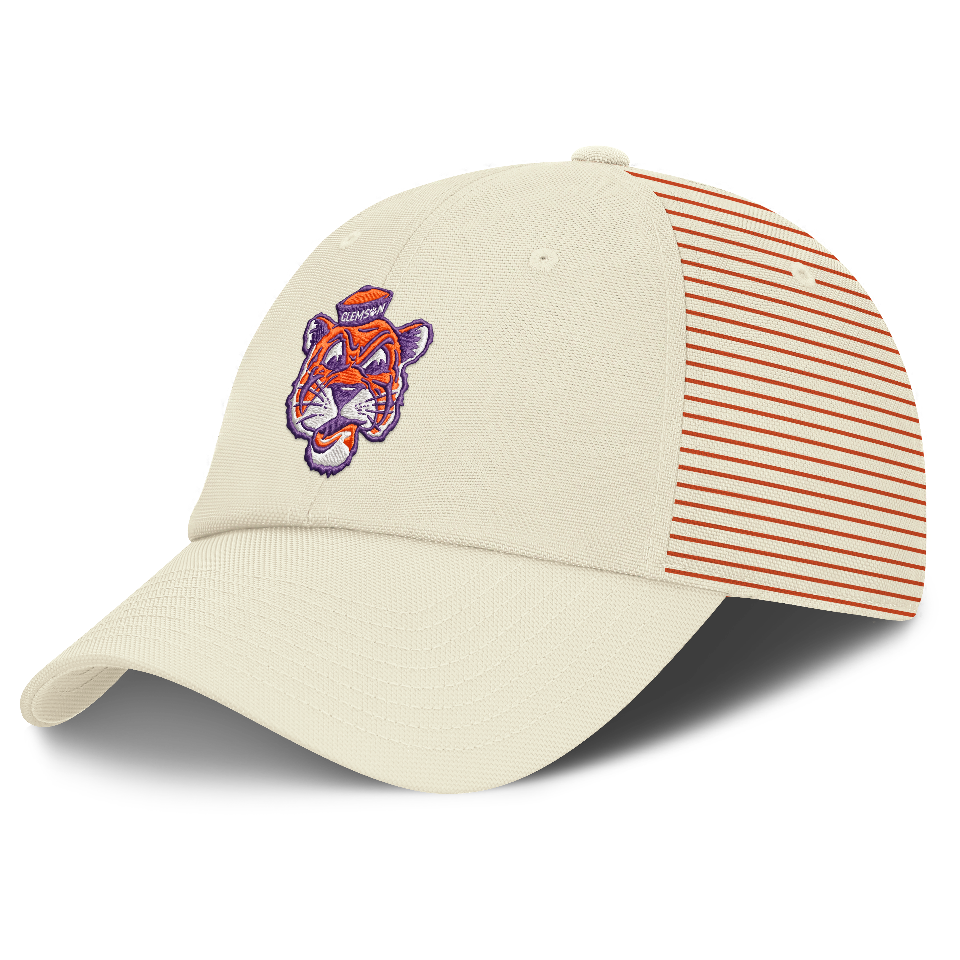 Casquette Nike blanche pour homme avec logo Vault des Clemson Tigers, rayée, style club, technologie Dri-FIT et ajustable
