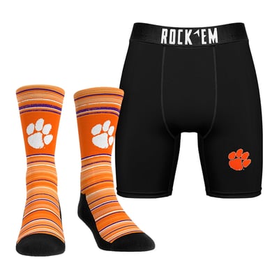  Clemson Tigers Rock Em Primary Crew Socks & Boxer Briefs Combo Pack