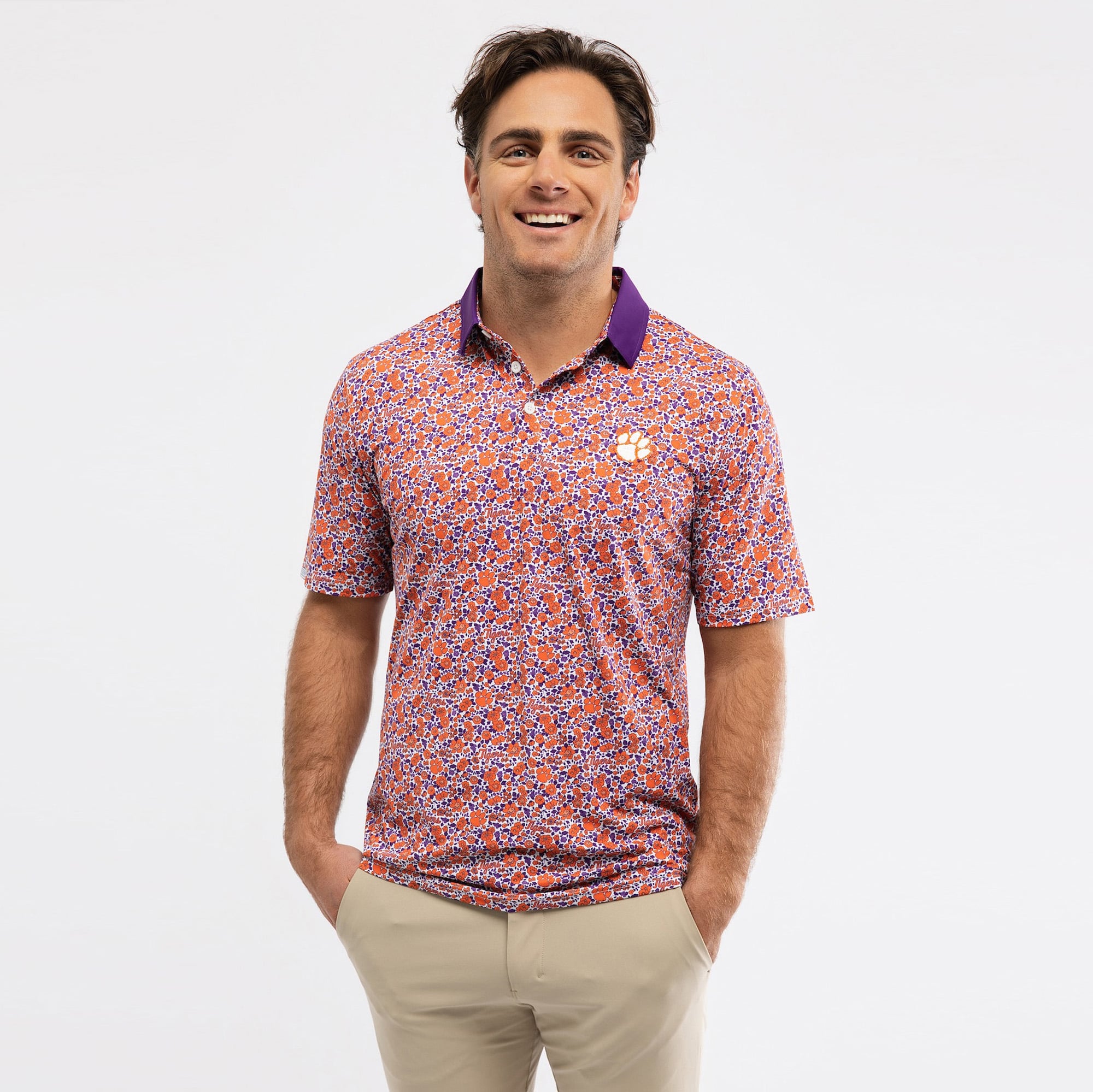 Men's Smith & Quinn Orange Clemson Tigers Poppies Teddy Polo