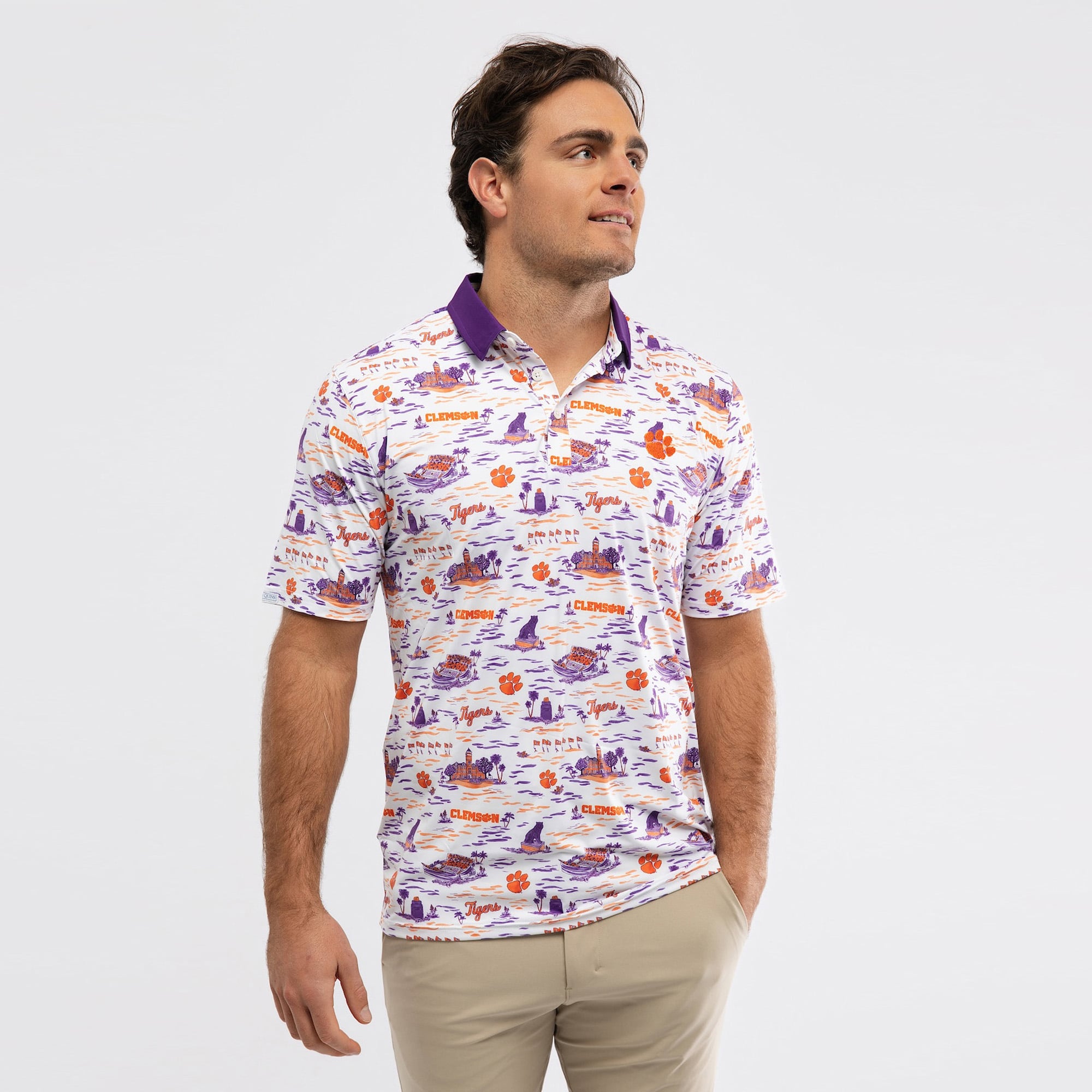 Men's Smith & Quinn White Clemson Tigers Toile Teddy Polo