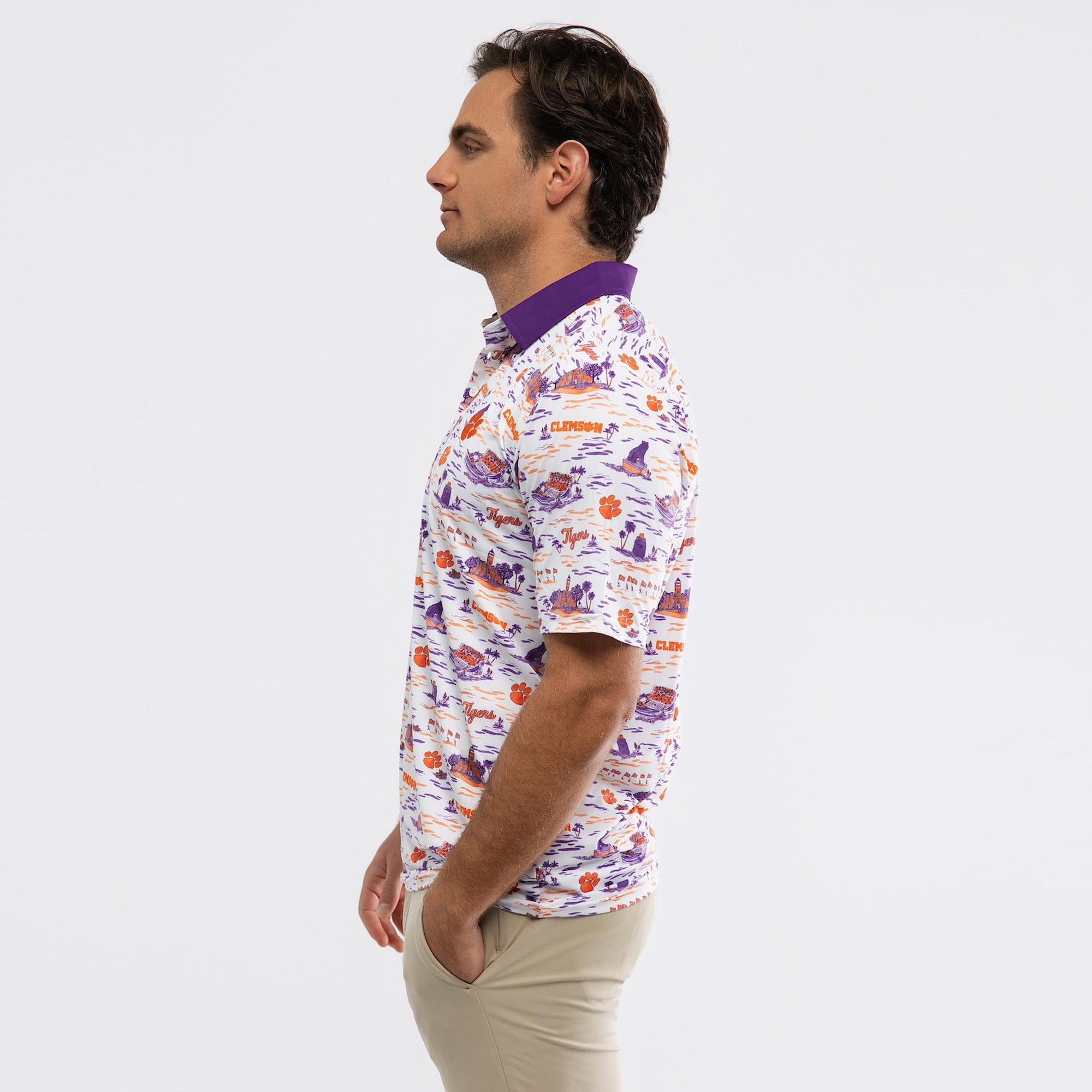 Men's Smith & Quinn White Clemson Tigers Toile Teddy Polo