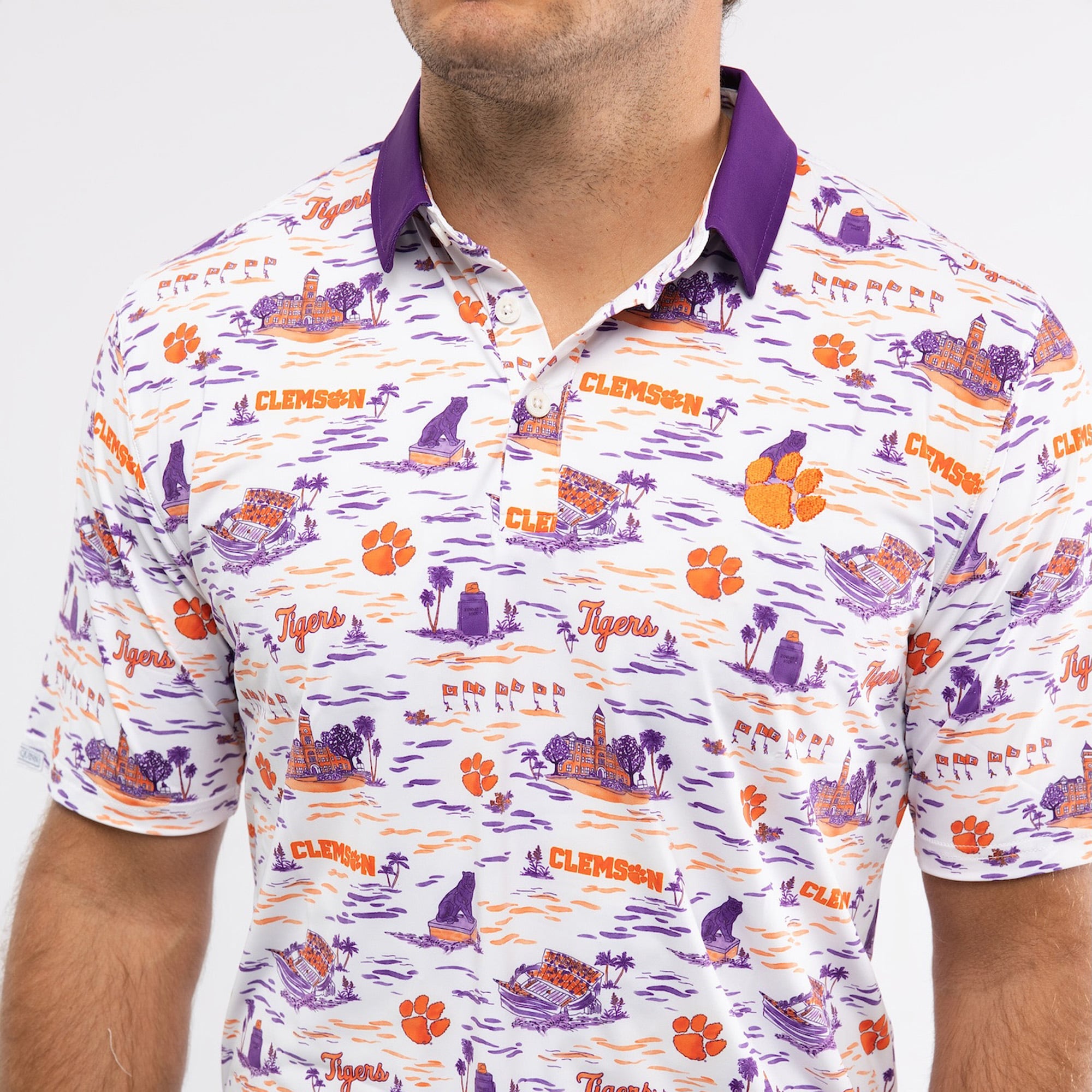 Men's Smith & Quinn White Clemson Tigers Toile Teddy Polo