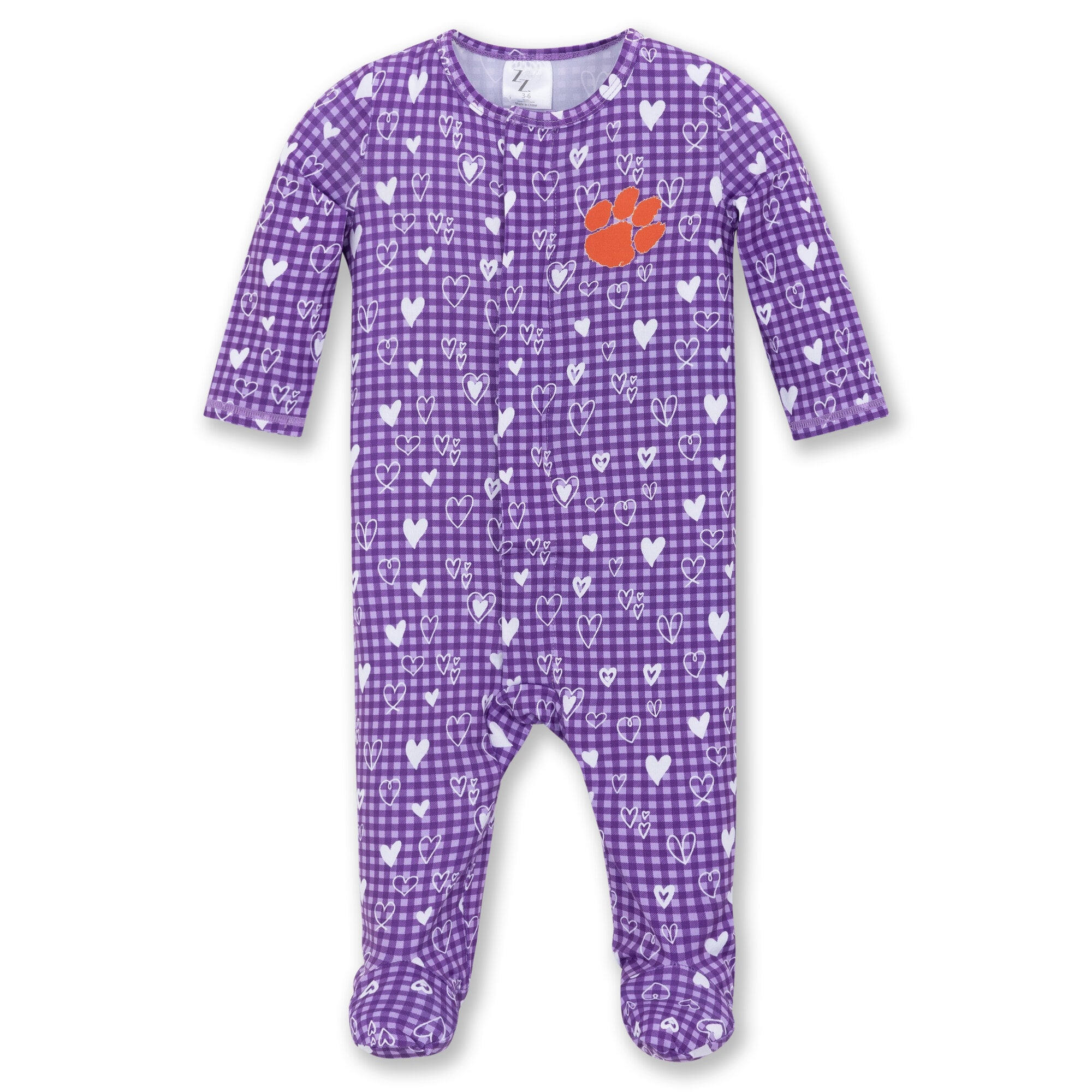 Pyjama gigoteuse ZooZatz violet à motif cœurs des Clemson Tigers, pour nouveau-né et nourrisson, avec fermeture magnétique