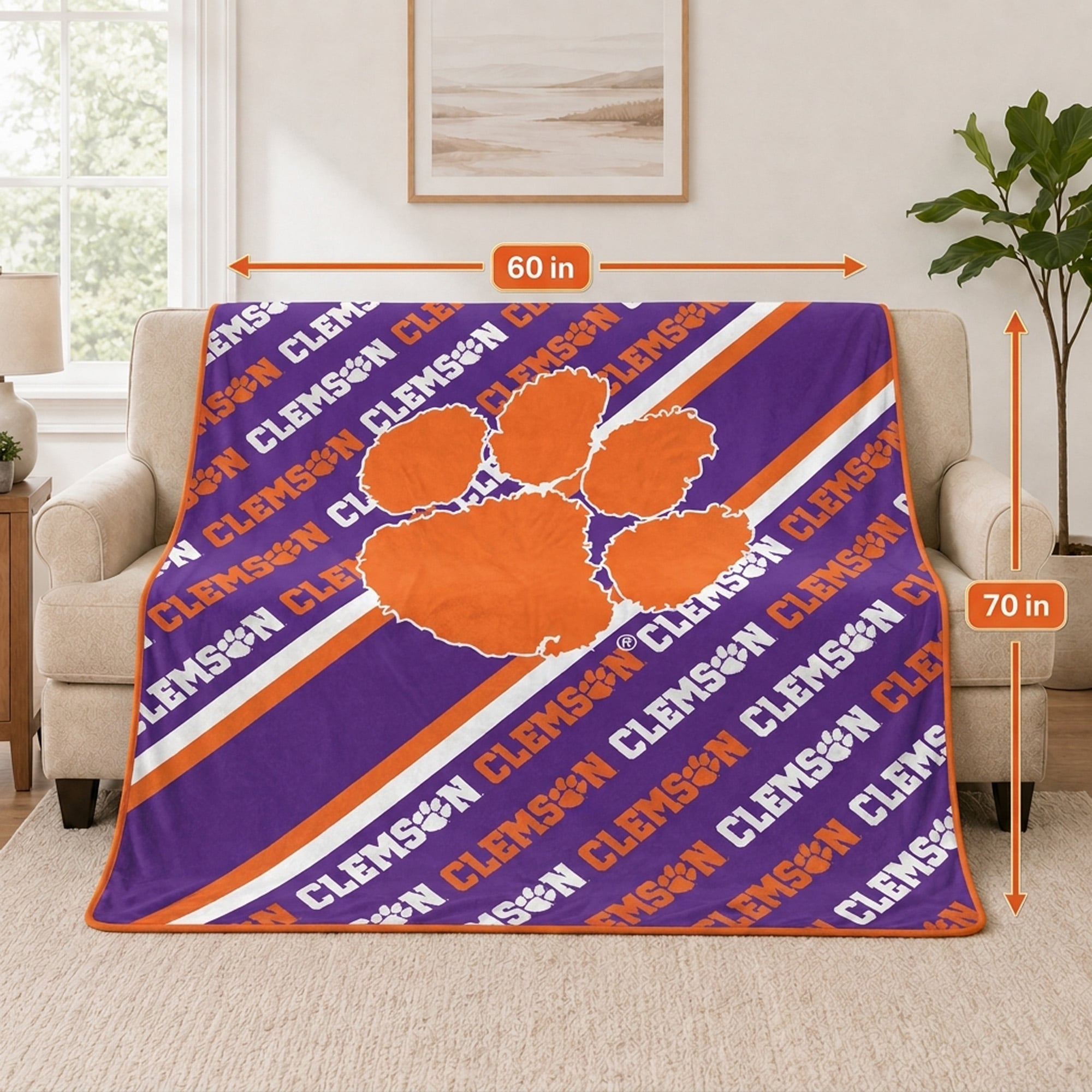 Couverture ultra douce Pegasus Clemson Tigers 60" x 70" (diagonale) avec logo et doublure