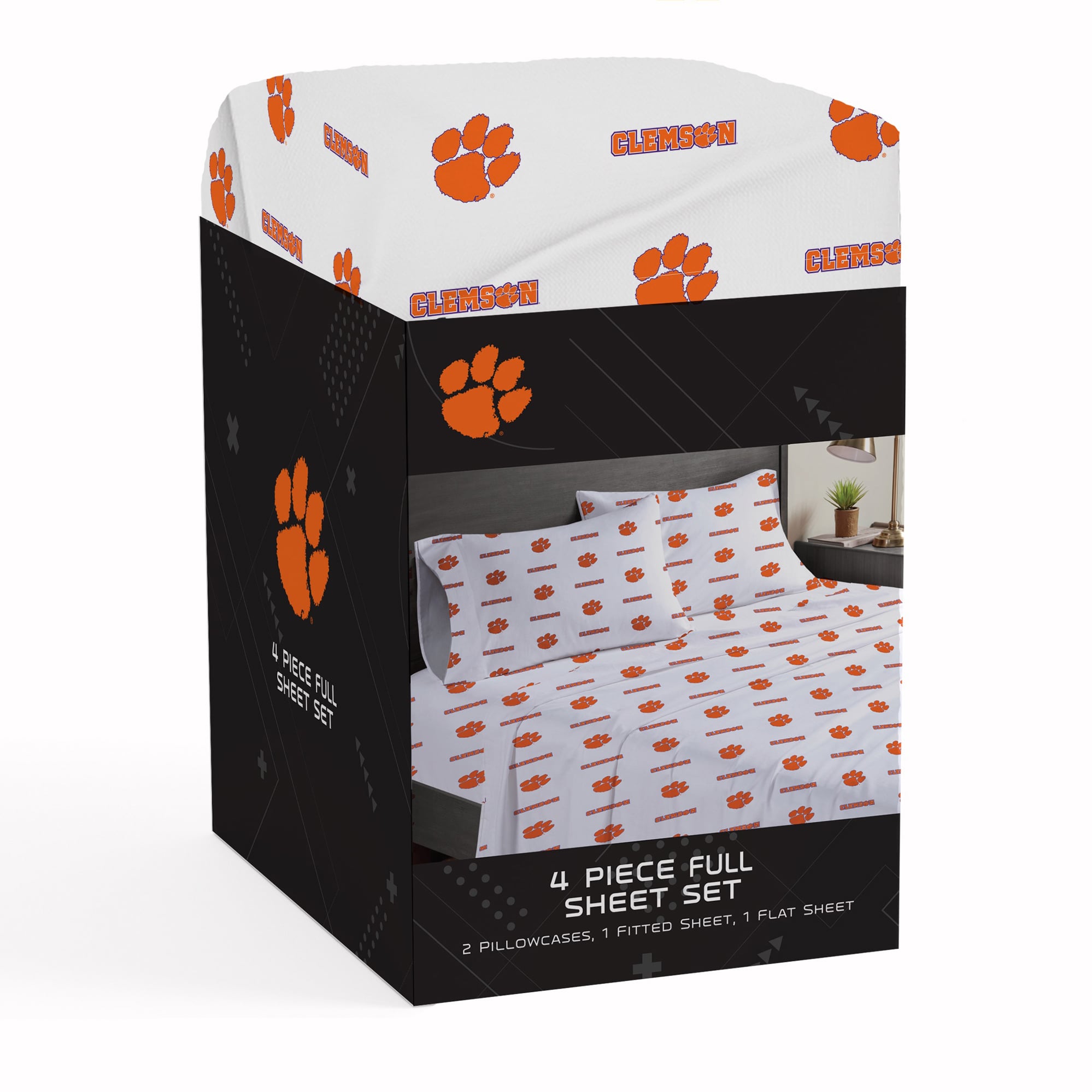 Ensemble de draps complets quatre pièces Pegasus Clemson Tigers