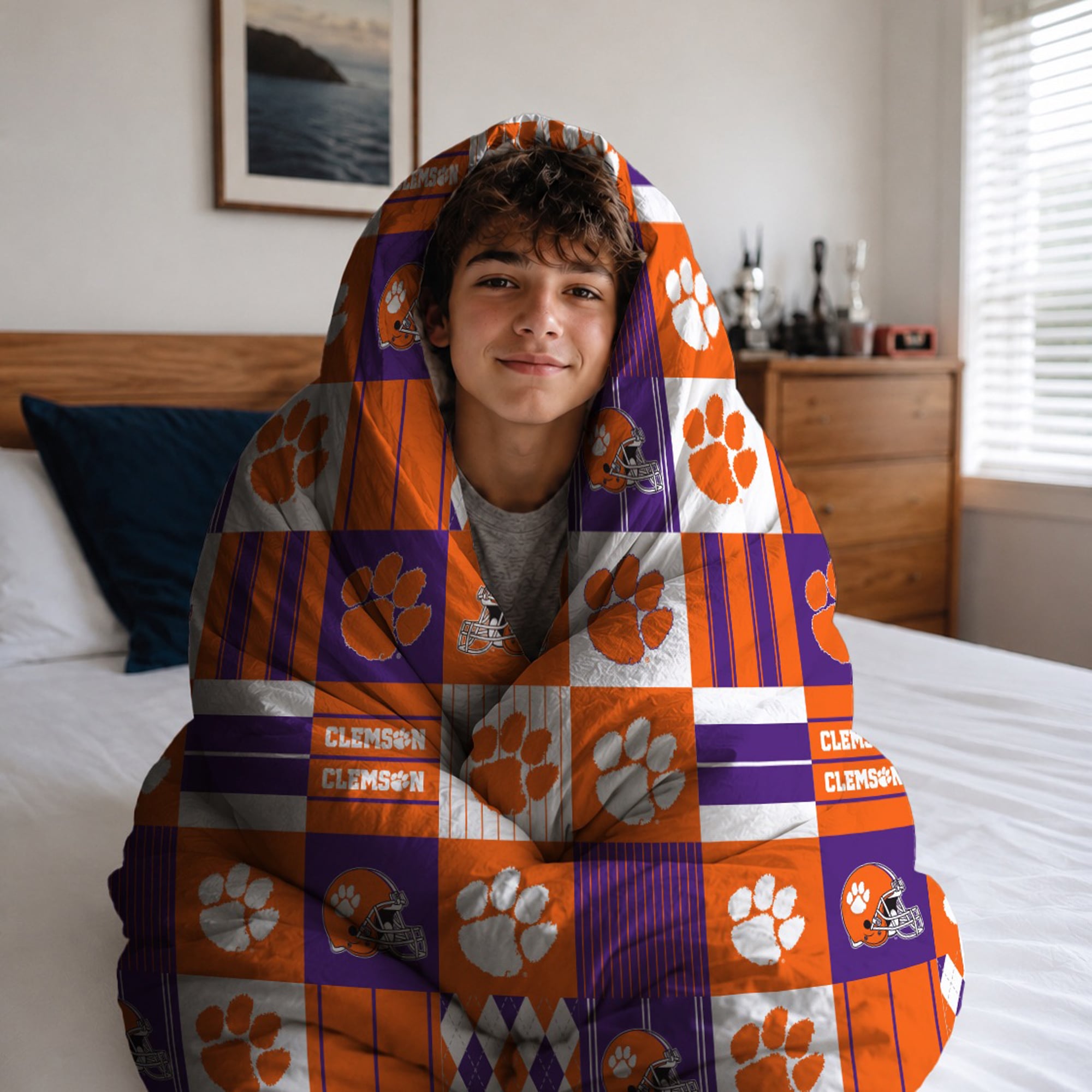 Ensemble de literie trois pièces à carreaux patchwork Pegasus Clemson Tigers (grand lit/queen)