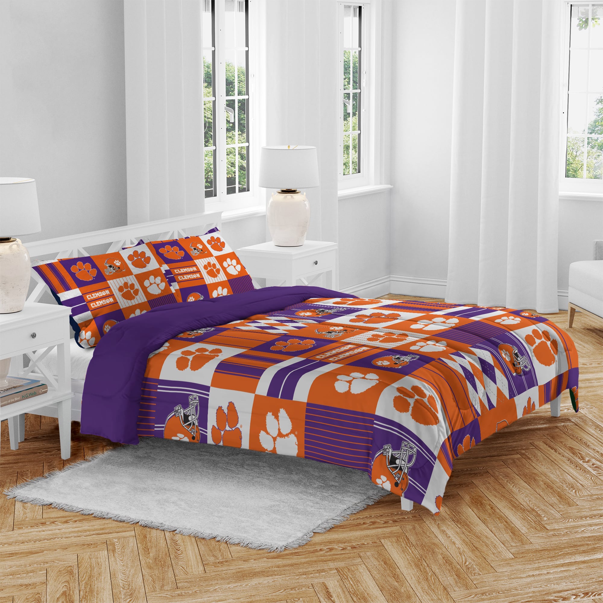 Ensemble de literie trois pièces à carreaux patchwork Pegasus Clemson Tigers (grand lit/queen)