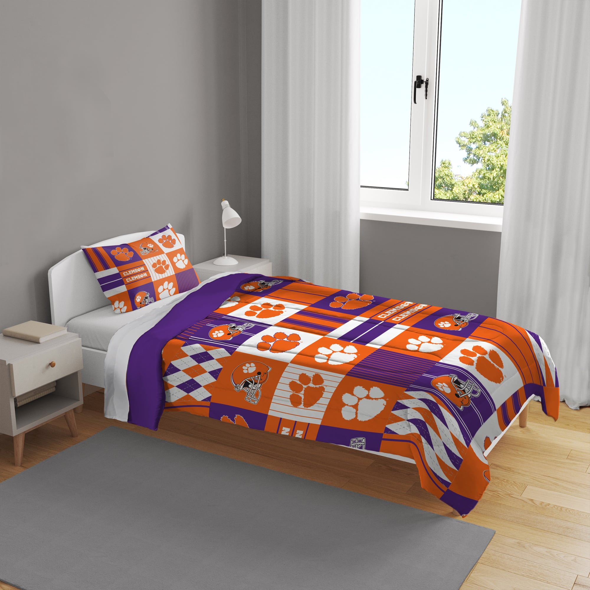 Ensemble de literie deux pièces Pegasus Clemson Tigers Patchwork Plaid pour lit simple/simple XL