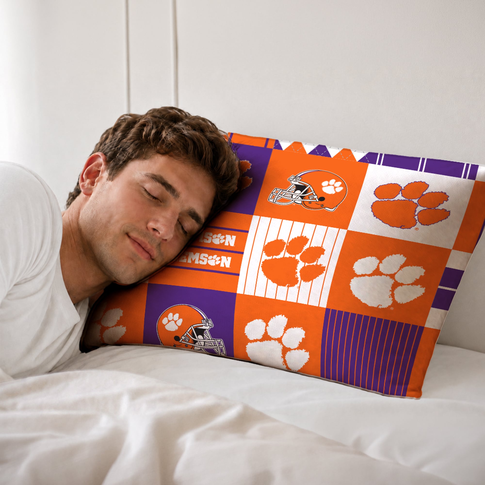 Ensemble de literie deux pièces Pegasus Clemson Tigers Patchwork Plaid pour lit simple/simple XL
