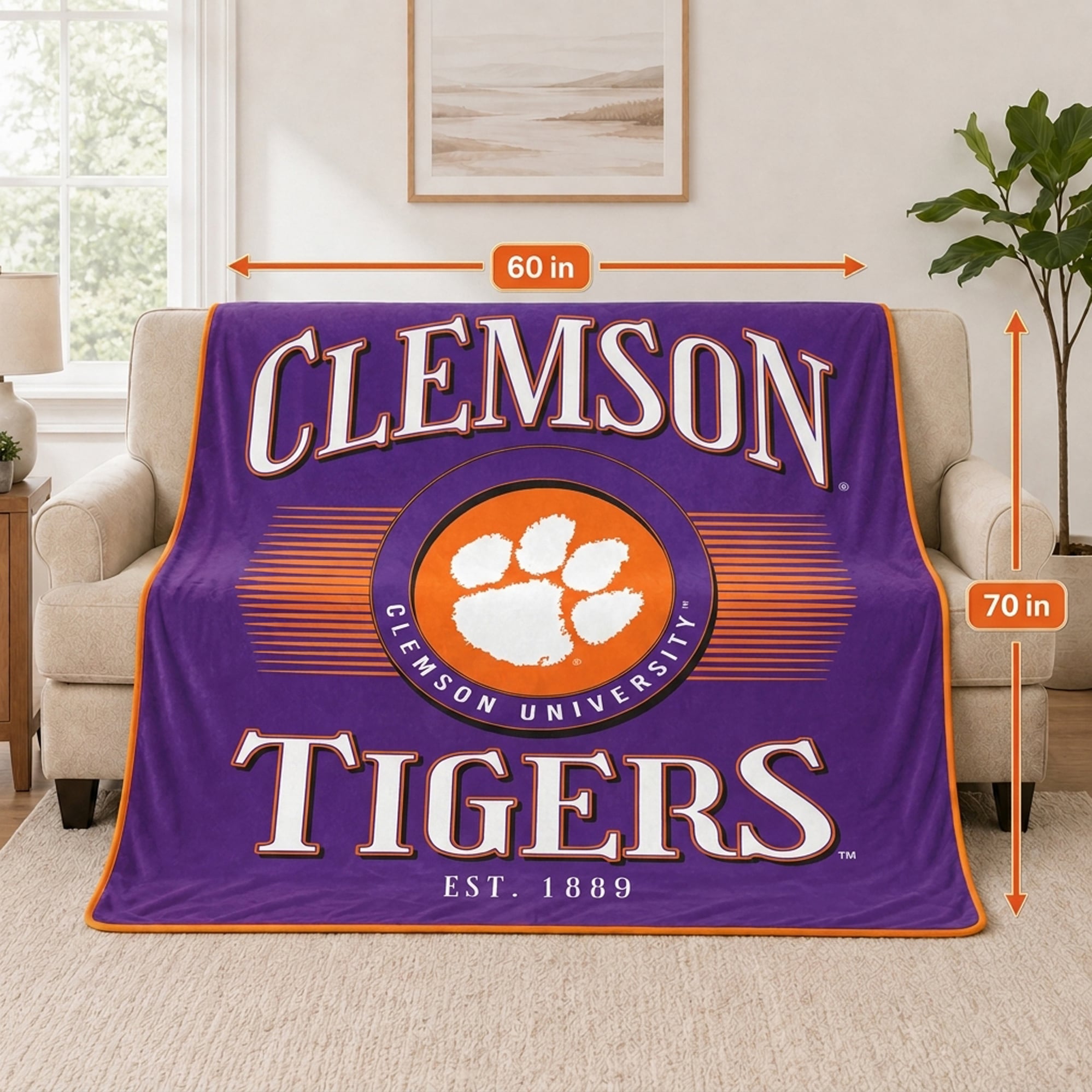 Couverture ultra douce Pegasus Clemson Tigers Spotlight Arch 60" x 70"