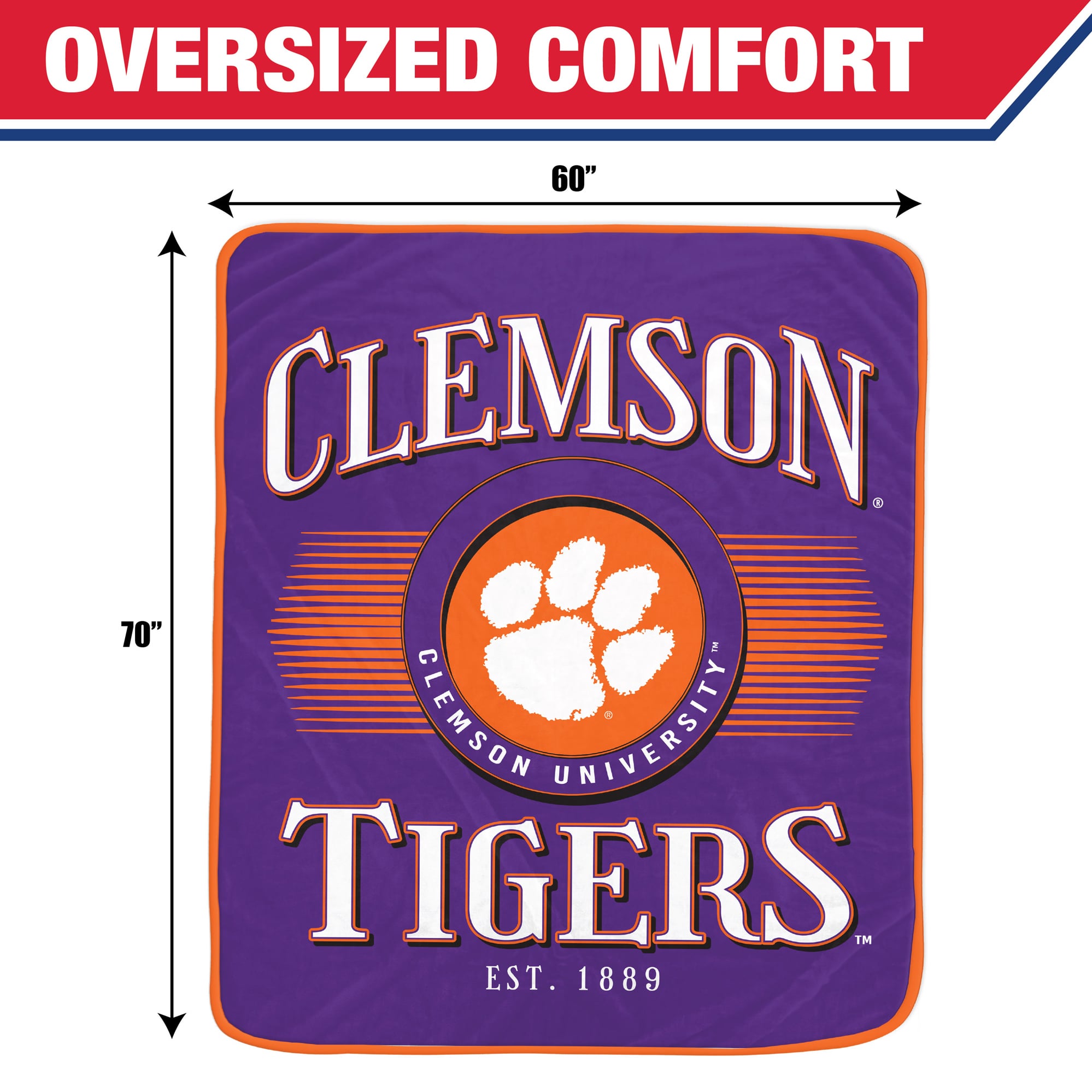 Couverture ultra douce Pegasus Clemson Tigers Spotlight Arch 60" x 70"