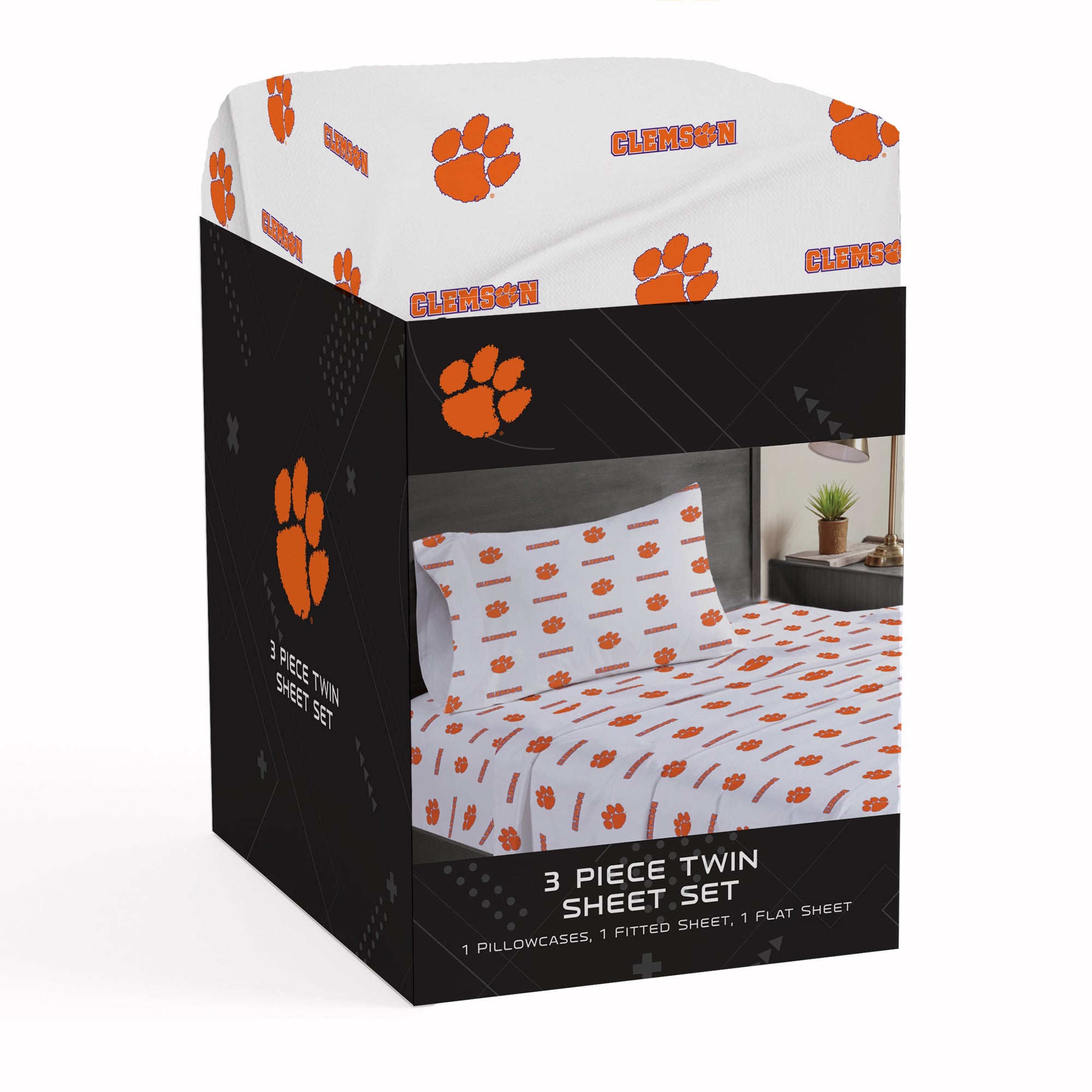 Ensemble de draps trois pièces Pegasus Clemson Tigers pour lit simple