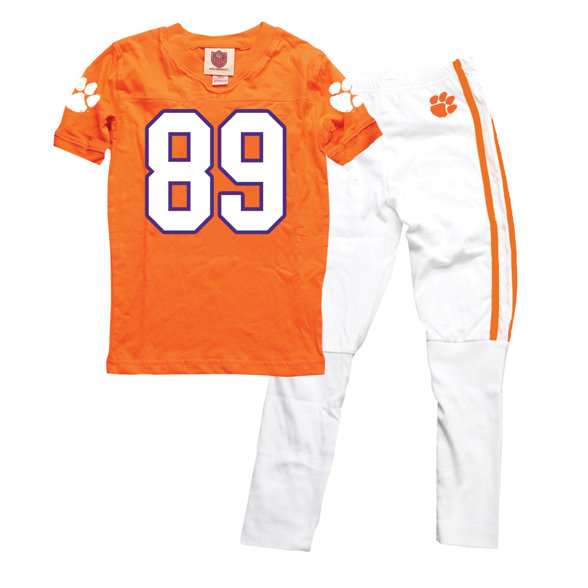 Ensemble pyjama Wes & Willy orange à col en V pour enfants d'âge préscolaire, motif Clemson Tigers