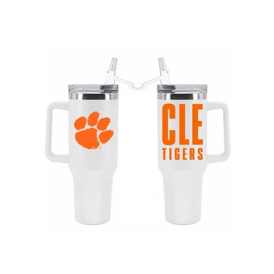 Gobelet isotherme en acier inoxydable de 1,2 L (40 oz) avec paille rabattable, aux couleurs des Tigers de Clemson, de la marque The Memory Company.