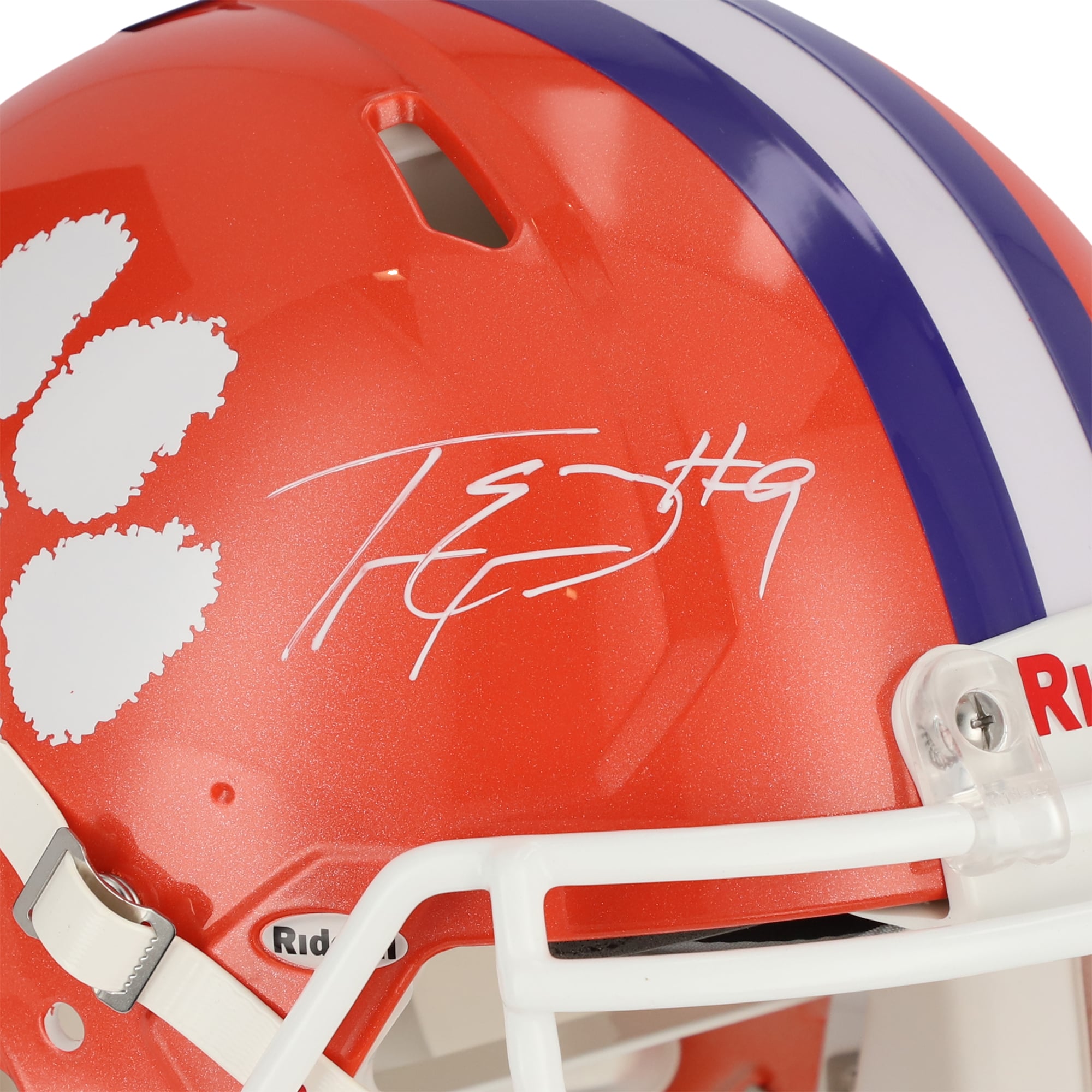Casque Riddell Speed ​​Authentic autographié par Travis Etienne des Clemson Tigers