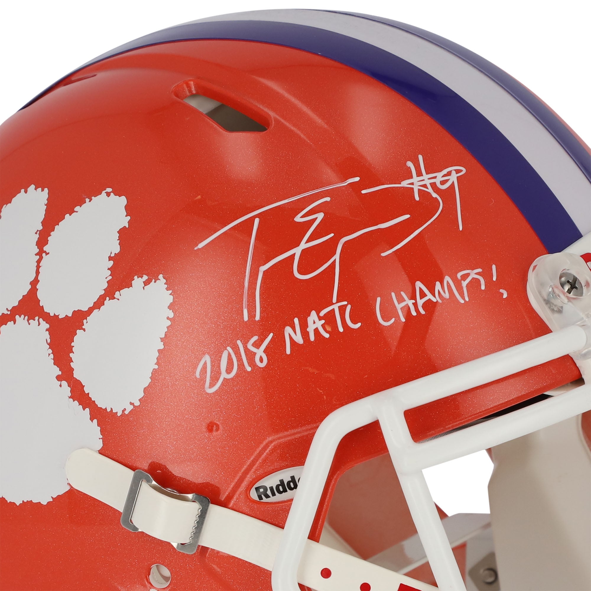 Casque authentique de vitesse autographié par Travis Etienne Clemson Tigers avec inscription « 2018 NATL CHAMPS »
