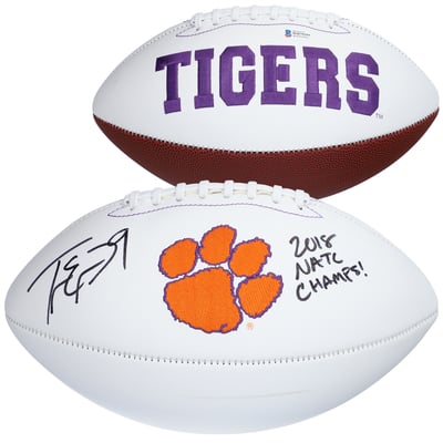 Travis Etienne Clemson Tigers Fanatics Authentic Autographed White Panel Football with "2018 NATL CHAMPS!" Inscription