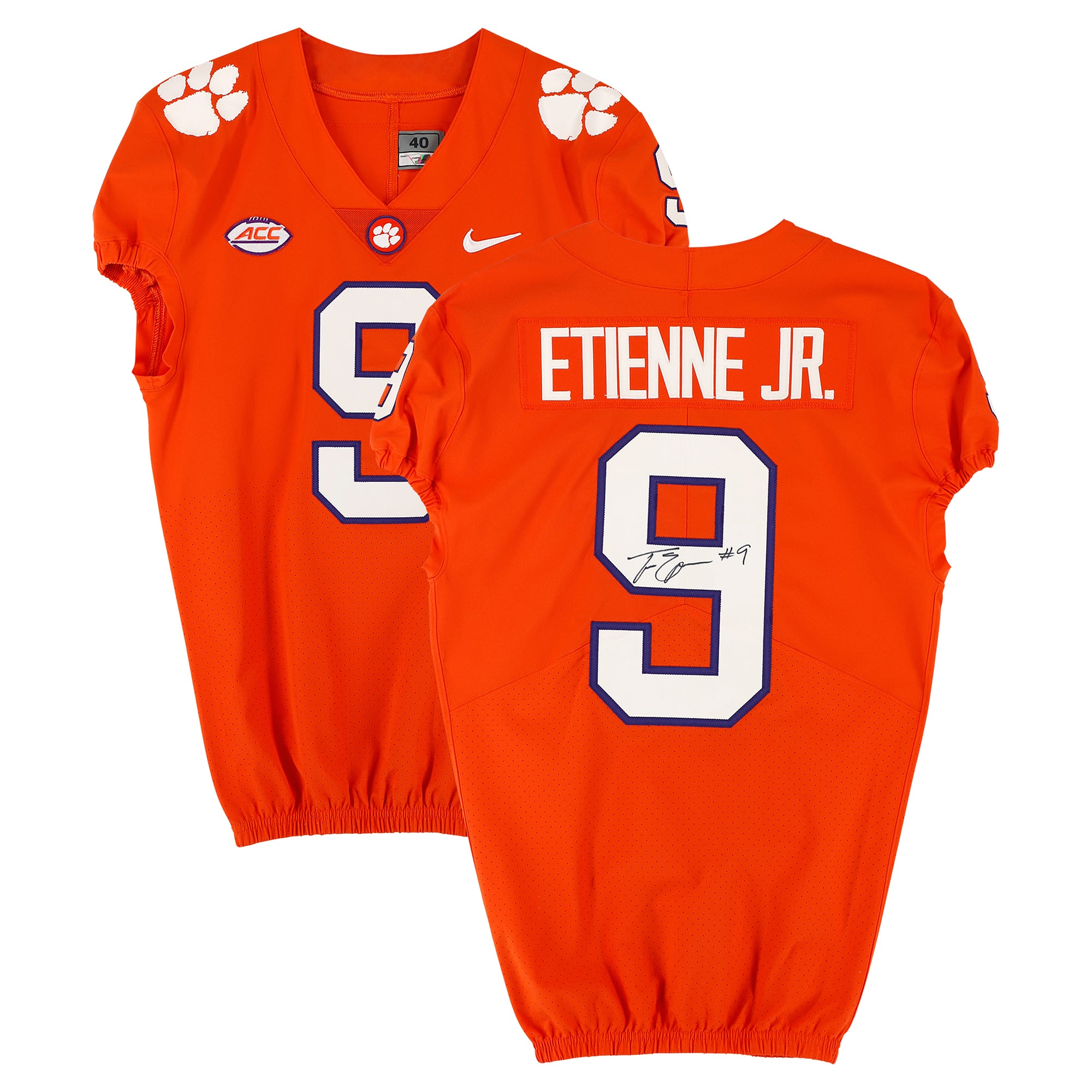Maillot orange n° 9, autographié par Travis Etienne Jr, des Clemson Tigers, saison 2019 de football universitaire NCAA - Taille 40