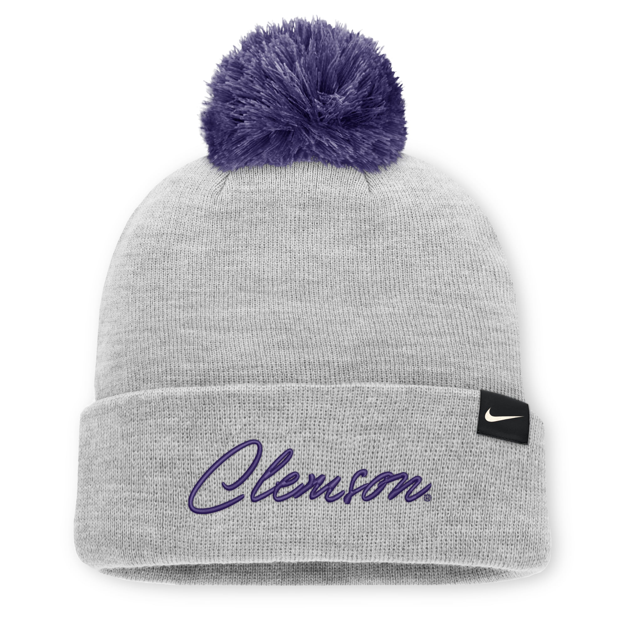 Bonnet unisexe Nike gris chiné Clemson Tigers Primetime Script à revers et pompon