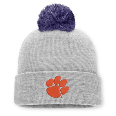 Bonnet unisexe Nike Primetime Script à revers et pompon, Clemson Tigers - Gris chiné
