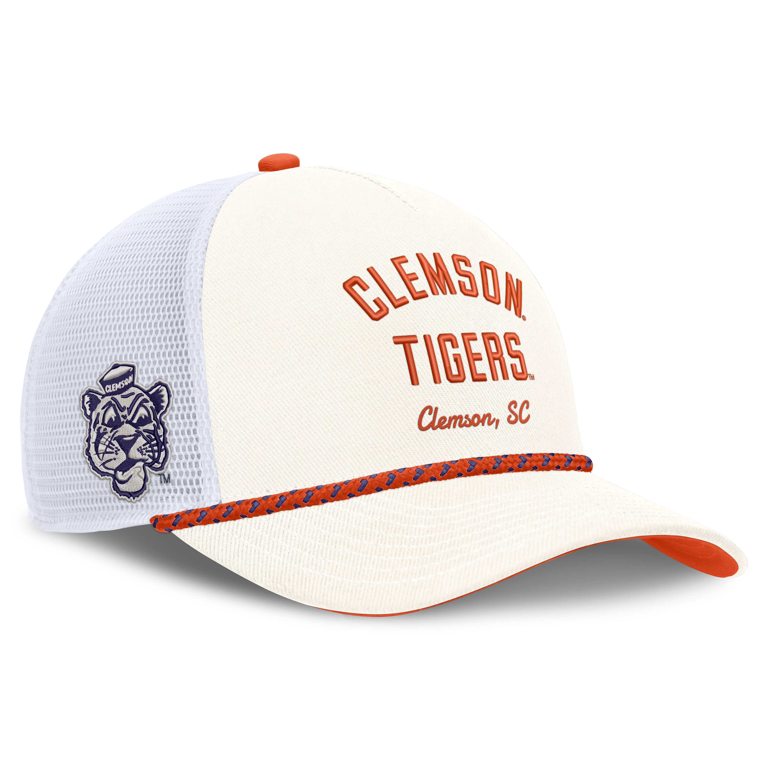Unisex Nike White Clemson Tigers Mascot Rope Trucker Adjustable Hat
