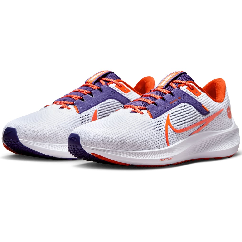 Unisex Nike White Clemson Tigers Zoom Pegasus 40 Running Shoe display picture 1
