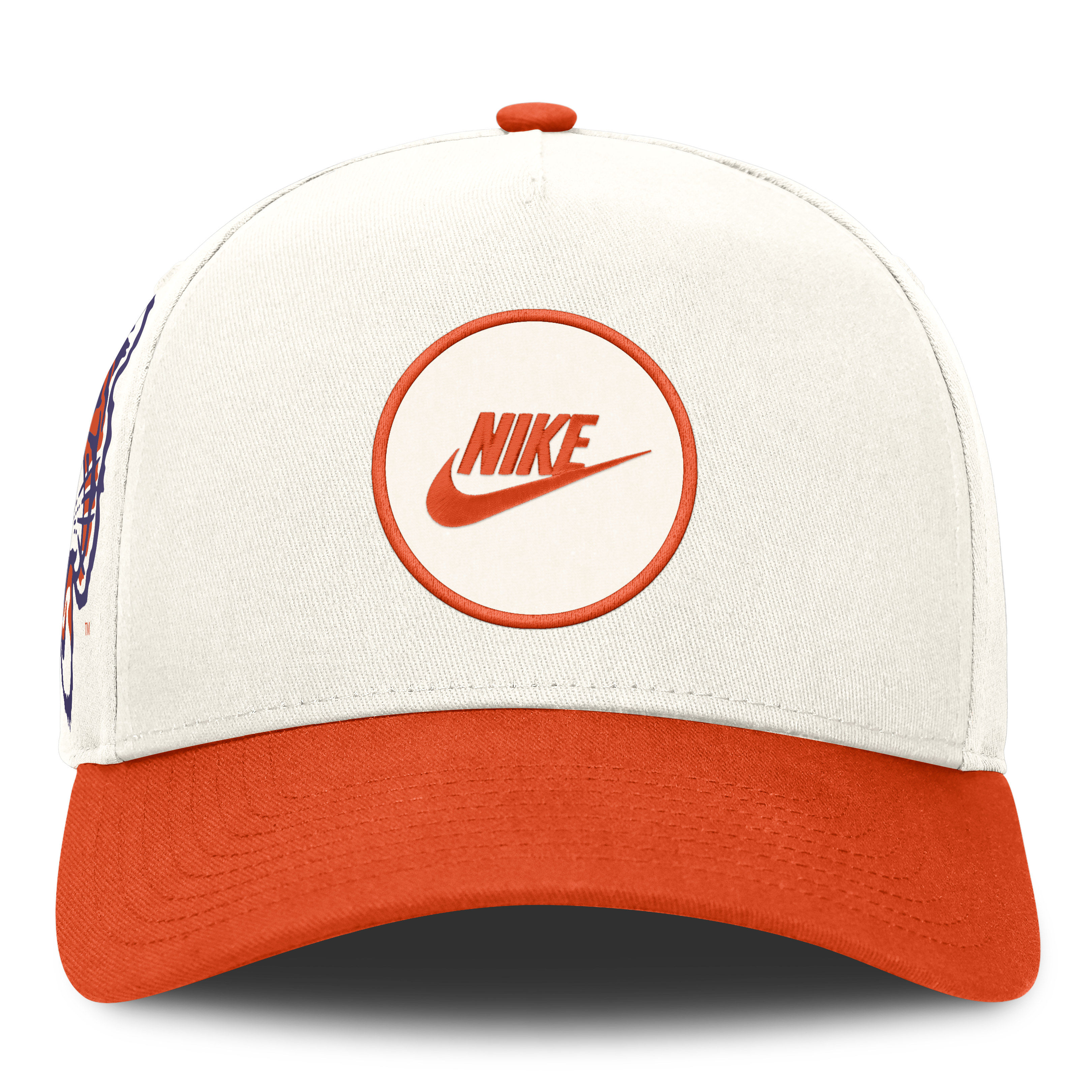 Casquette unisexe Nike blanche/orange Clemson Tigers Rise avec logo latéral en A et technologie Dri-FIT ajustable