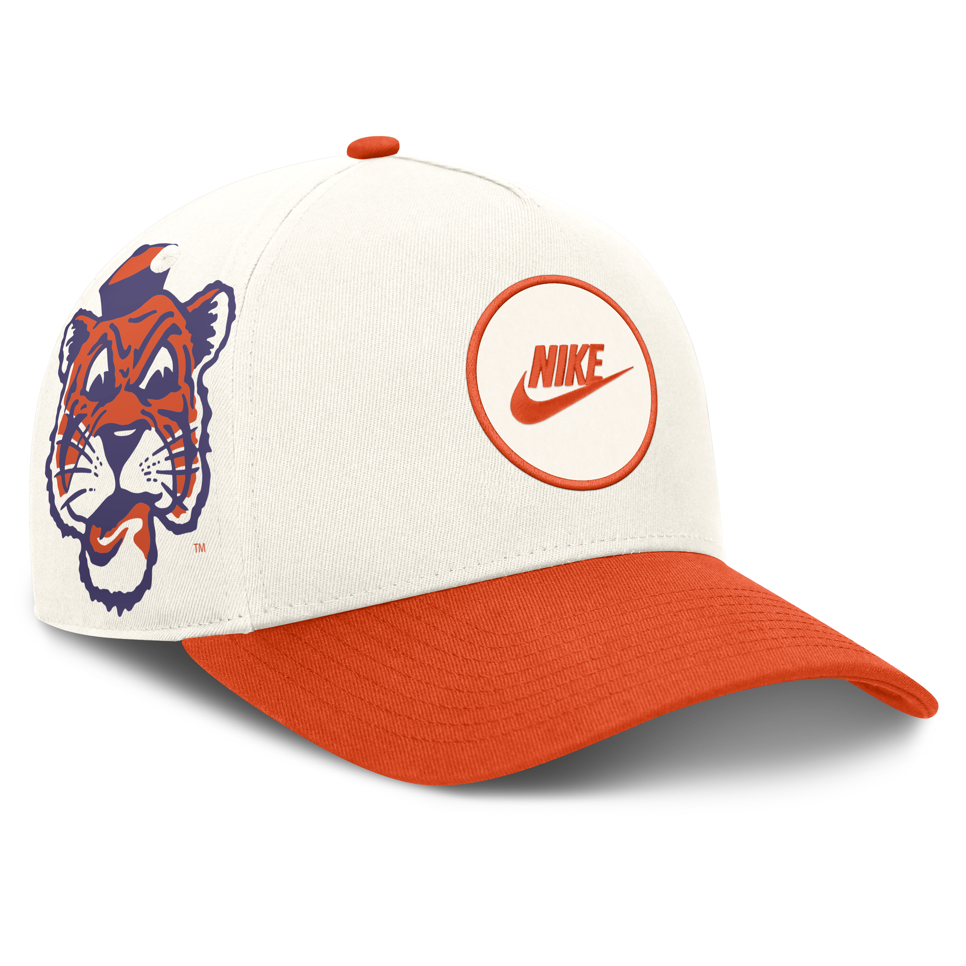 Casquette unisexe Nike blanche/orange Clemson Tigers Rise avec logo latéral en A et technologie Dri-FIT ajustable