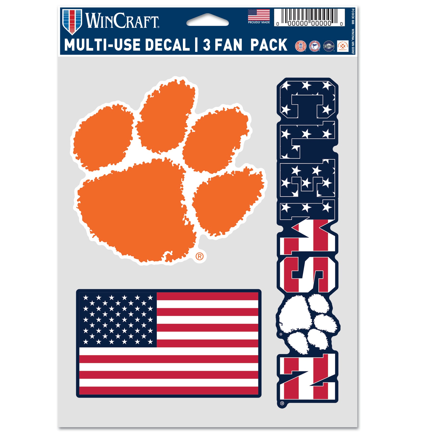 Ensemble de trois autocollants WinCraft Clemson Tigers Stars & Stripes pour supporters