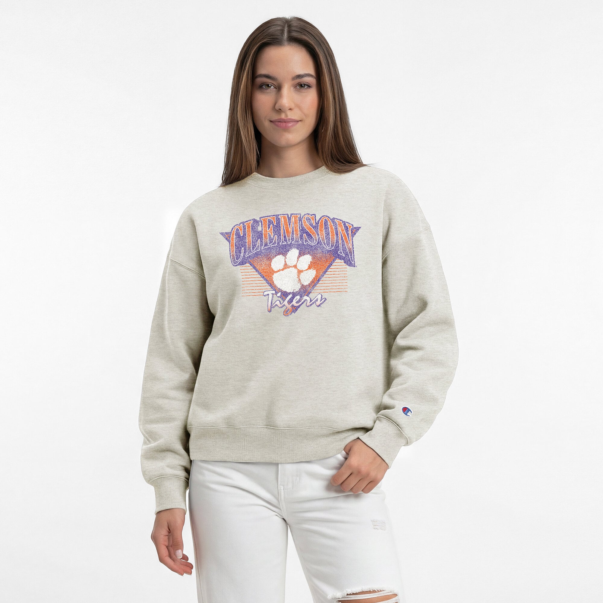 Women's Champion  Oatmeal Clemson Tigers All-Star Weave Sweatshirt
