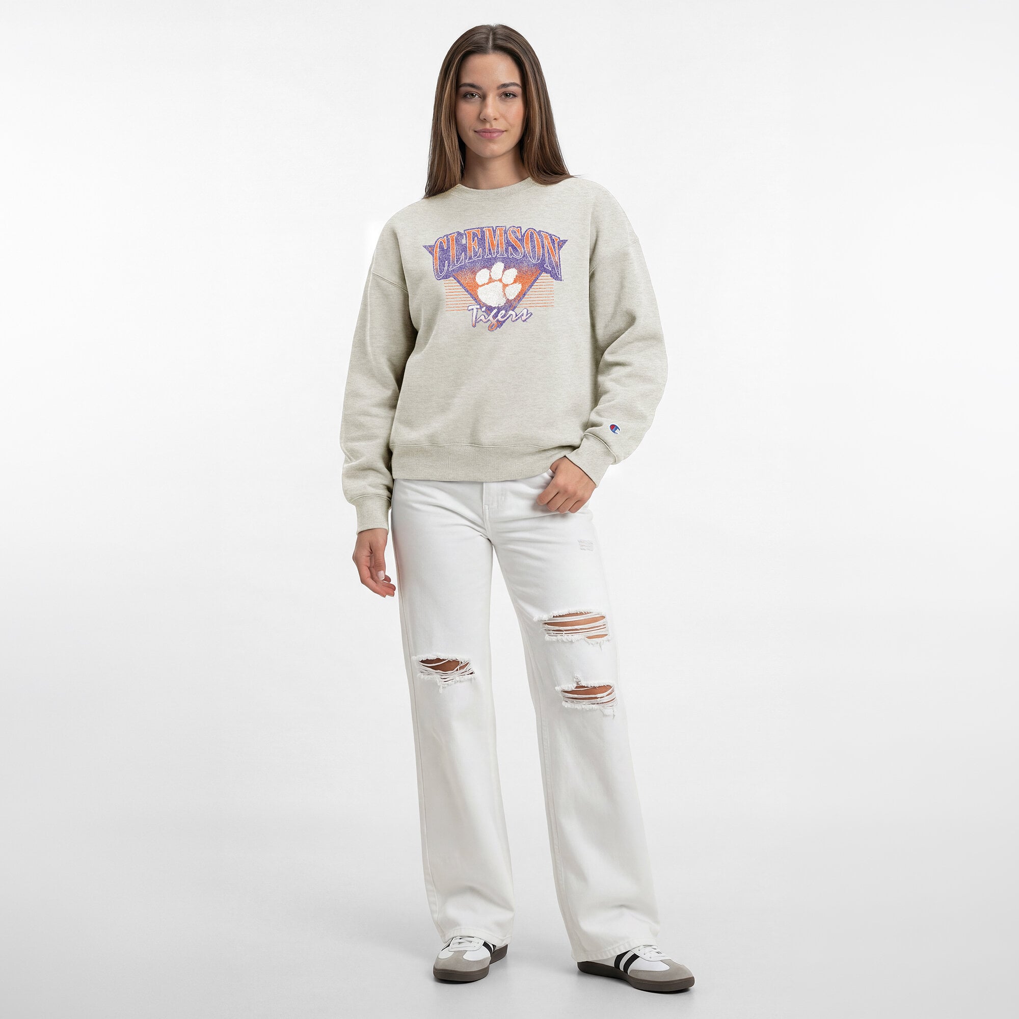 Women's Champion  Oatmeal Clemson Tigers All-Star Weave Sweatshirt
