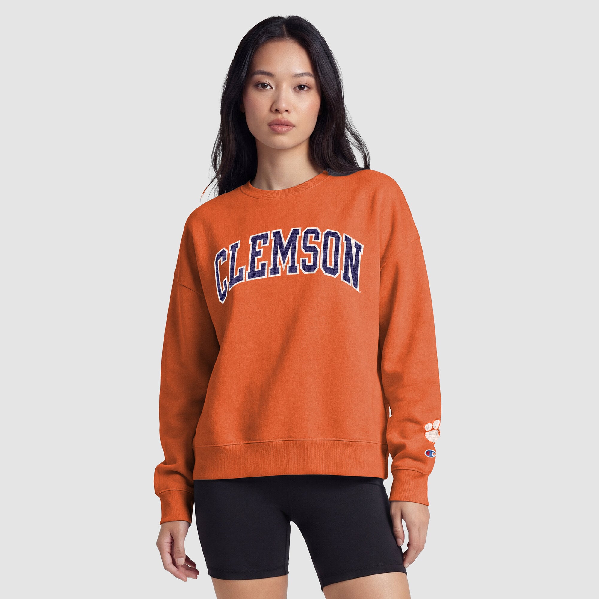 Women's Champion Orange Clemson Tigers Fleece Crew Sweatshirt