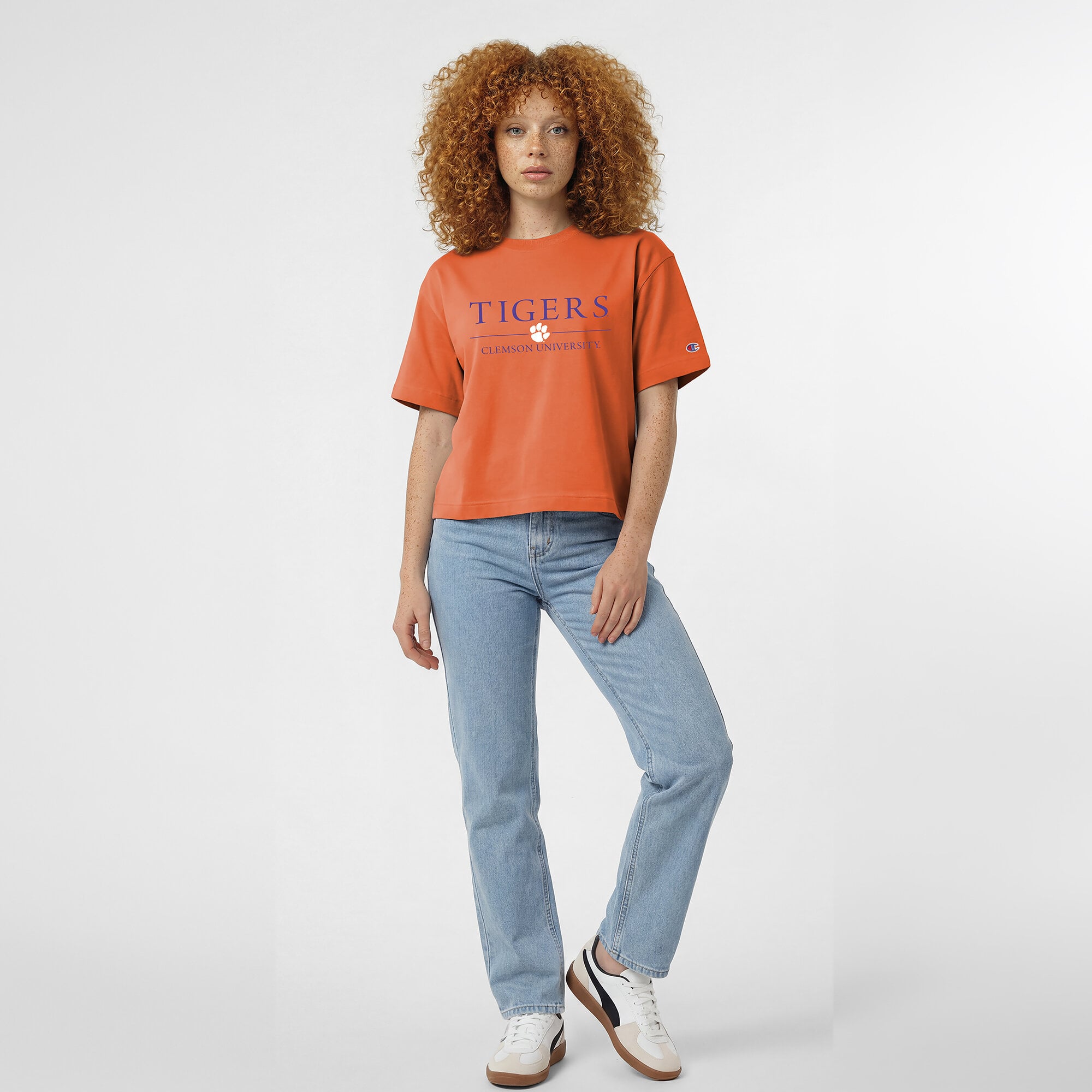 T-shirt court à logo orange Champion Clemson Tigers pour femmes