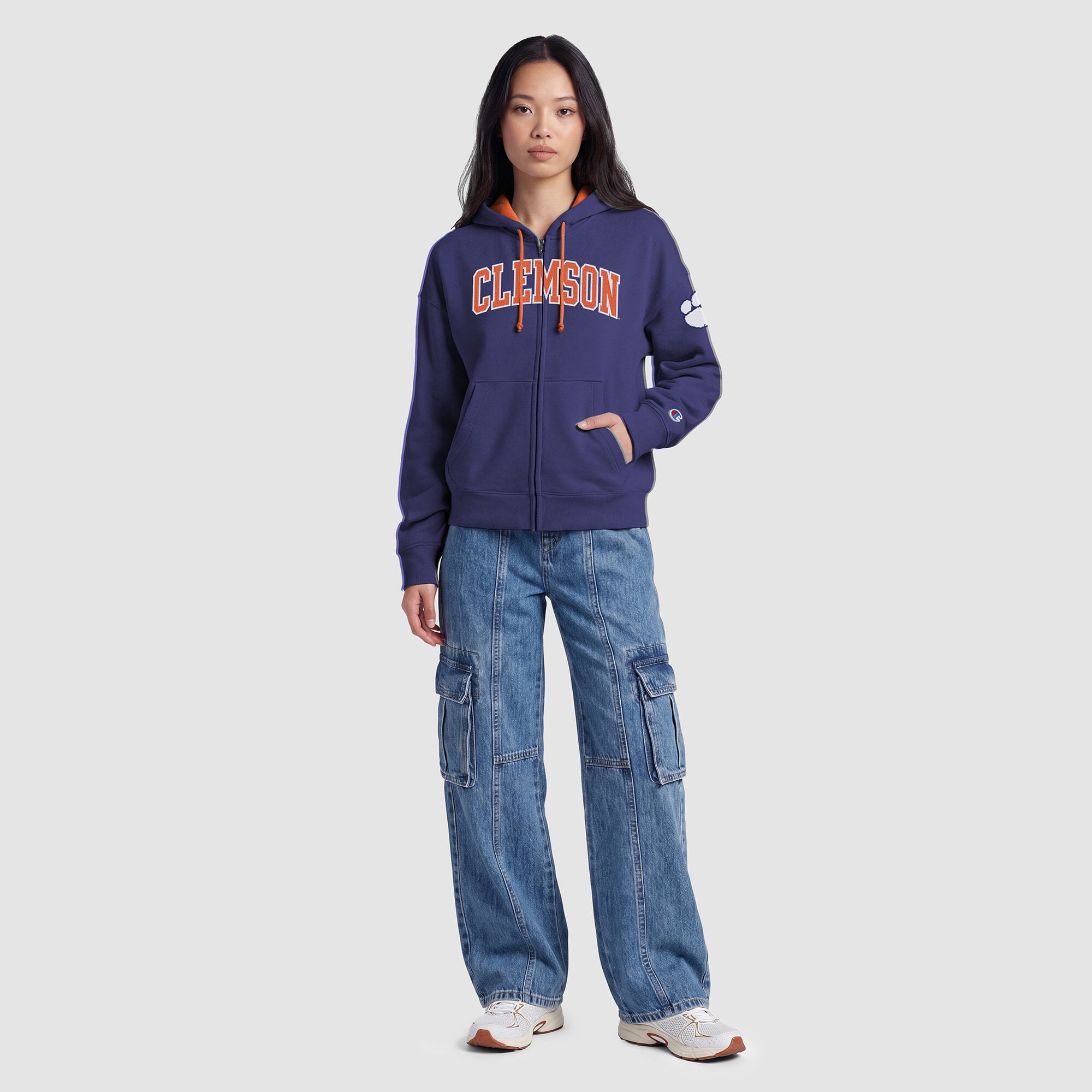 Sweat à capuche zippé en polaire Champion violet Clemson Tigers Arch pour femme