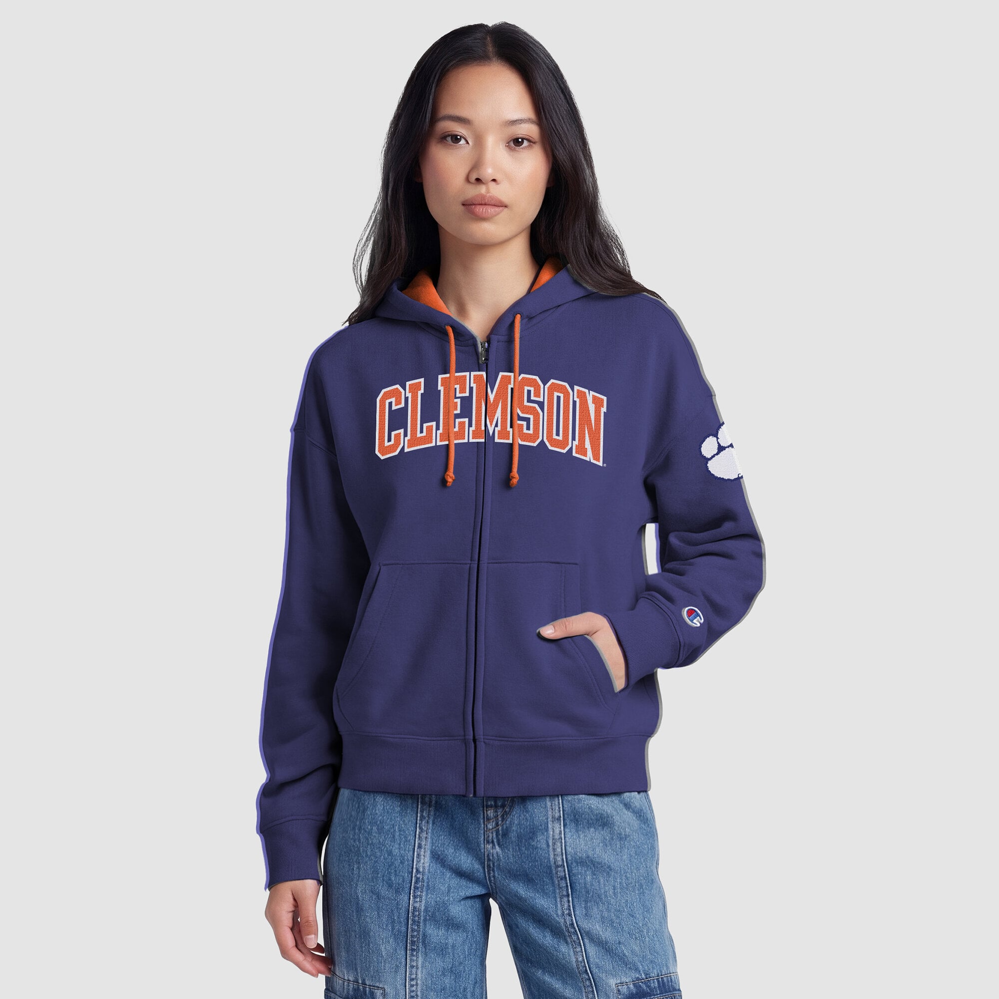 Sweat à capuche zippé en polaire Champion violet Clemson Tigers Arch pour femme