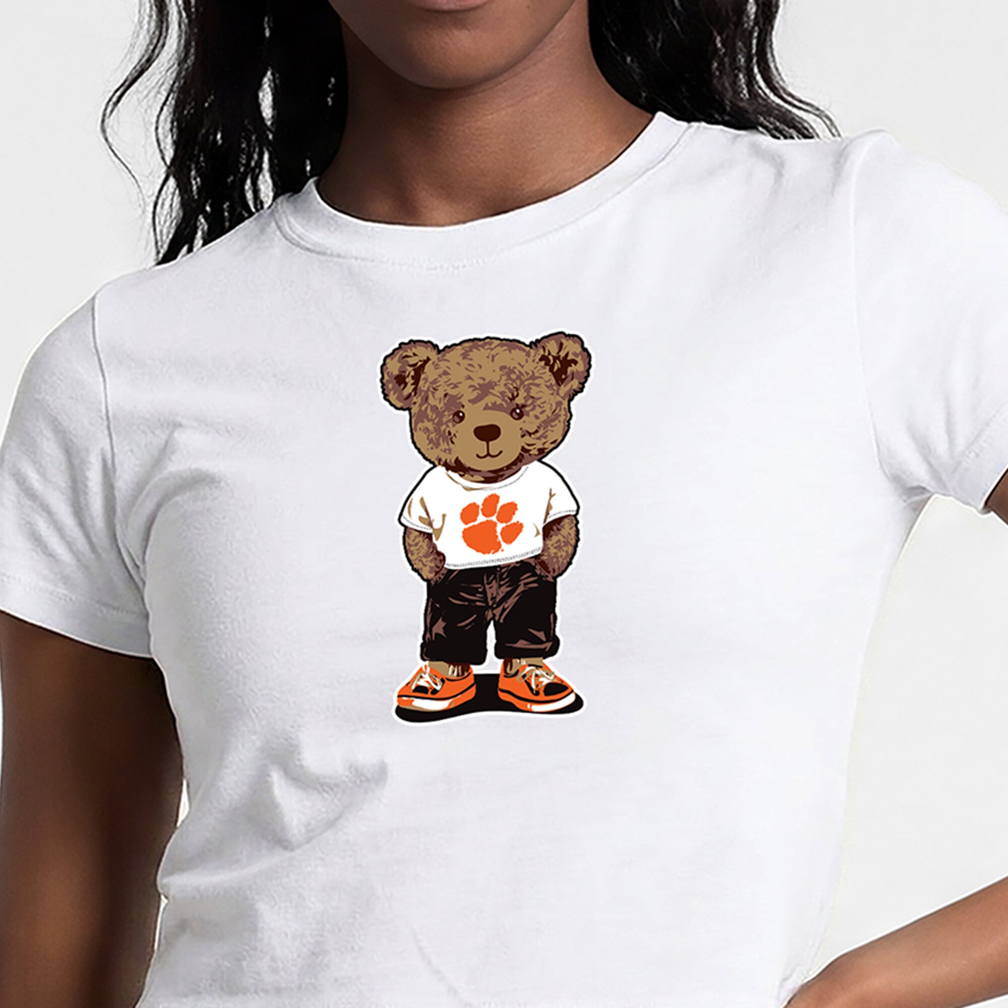Women's Champion  White Clemson Tigers Teddy Bear Baby T-Shirt
