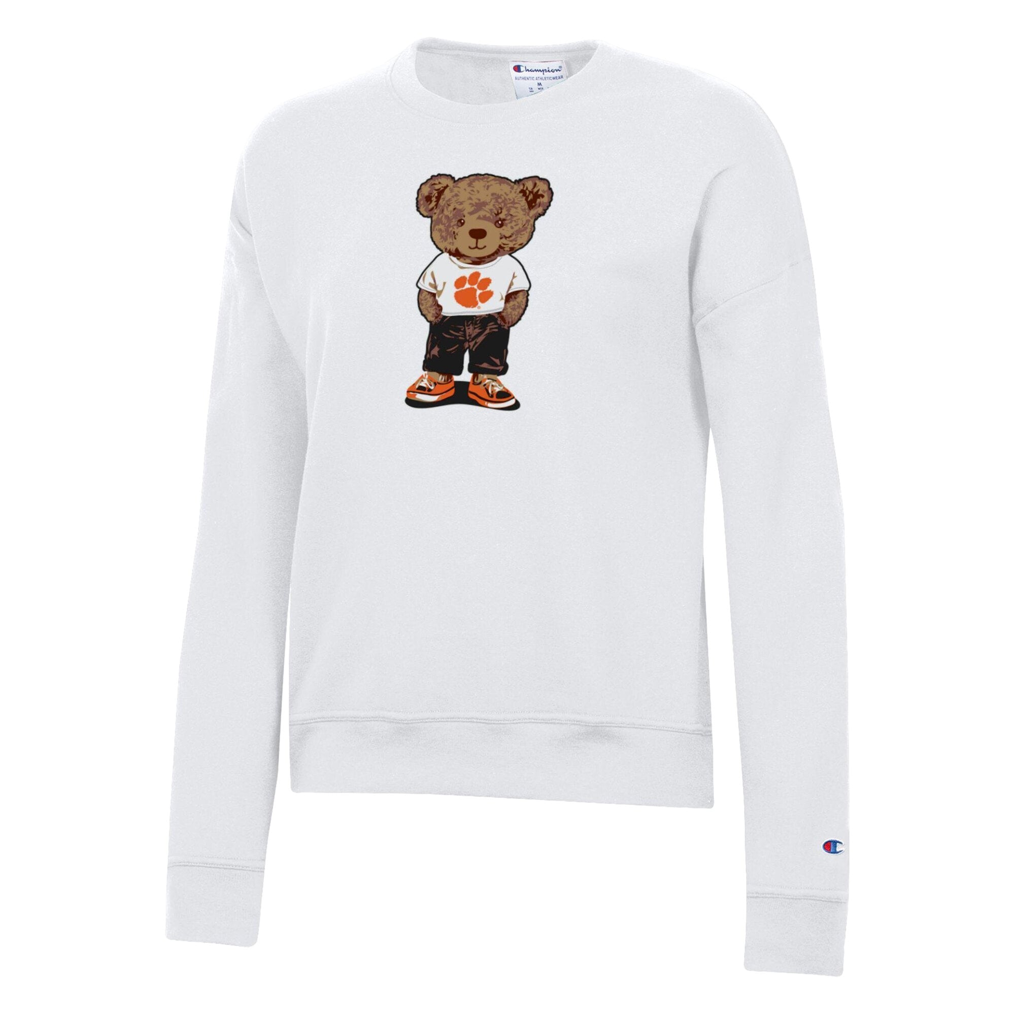 Women's Champion  White Clemson Tigers Teddy Bear Fleece Sweatshirt