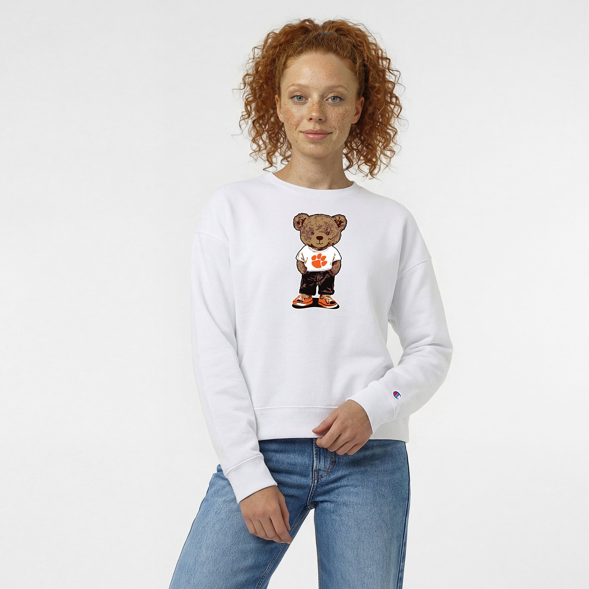 Women's Champion White Clemson Tigers Teddy Bear Fleece Sweatshirt