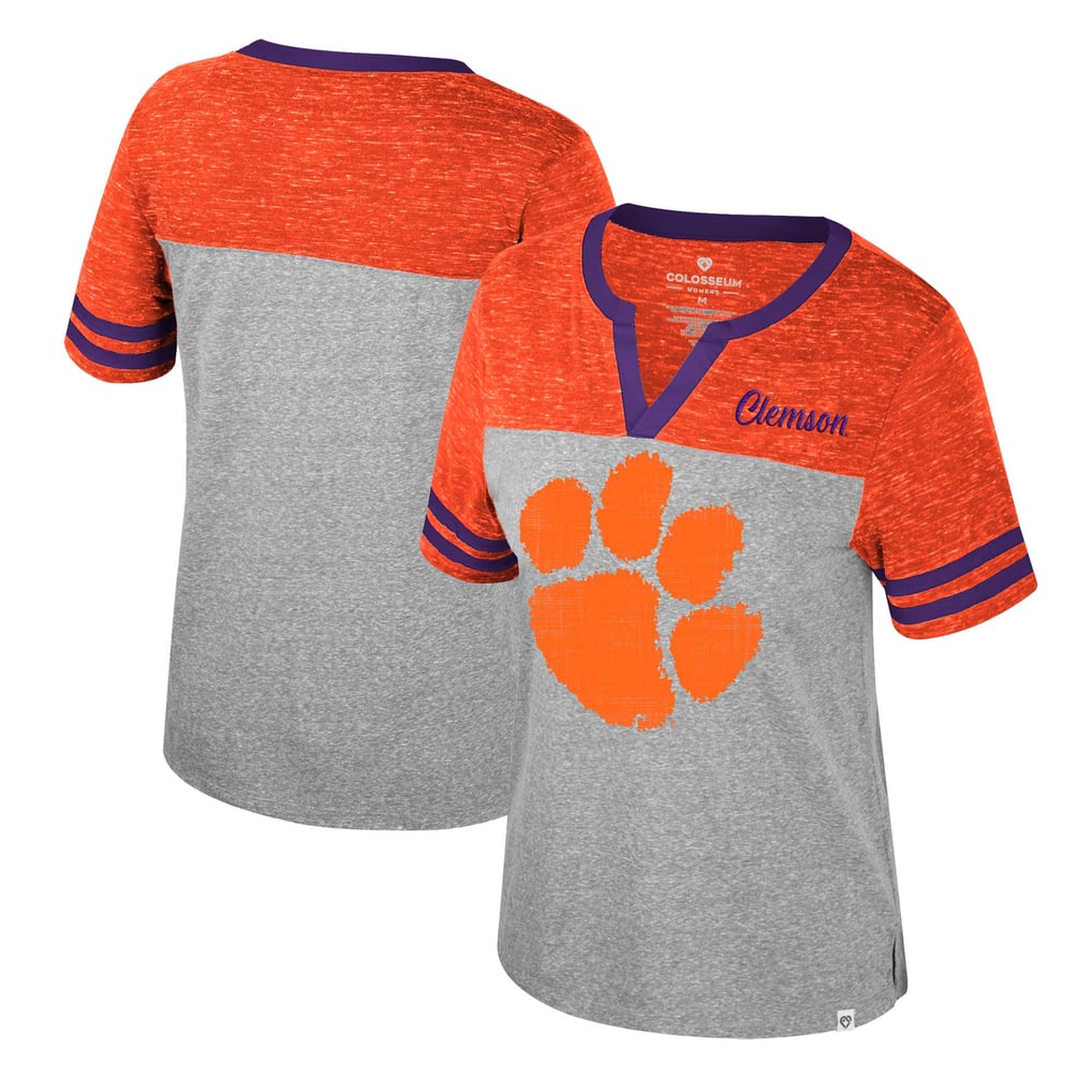 Women's Colosseum Heather Gray Clemson Tigers Kate Colorblock Notch ...