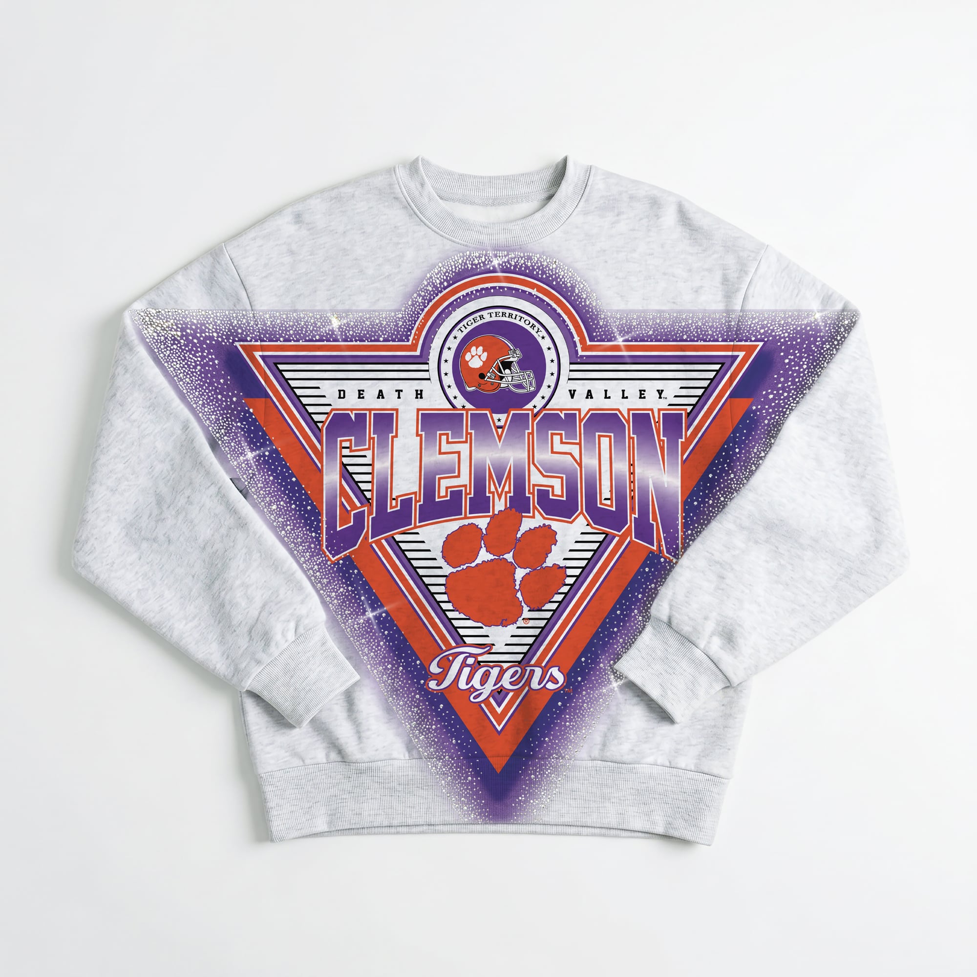 Women's Gameday Couture Gray Clemson Tigers Chasing Victory Rhinestone Spray Oversized Fleece Sweatshirt