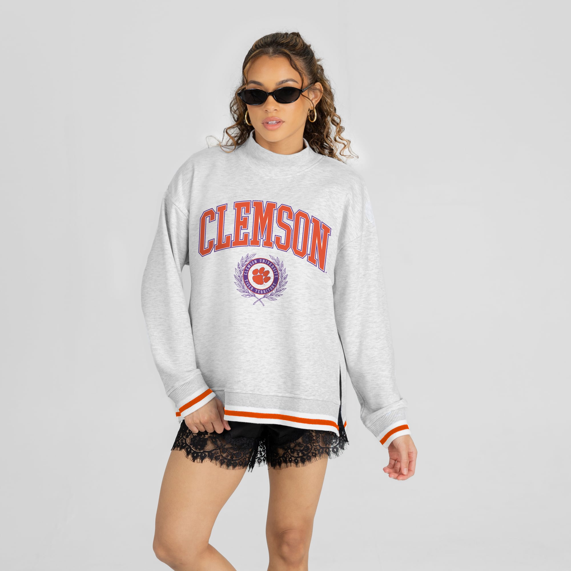 Women's Gameday Couture Gray Clemson Tigers Rally Point Contrast Stripe Mock Neck Sweatshirt