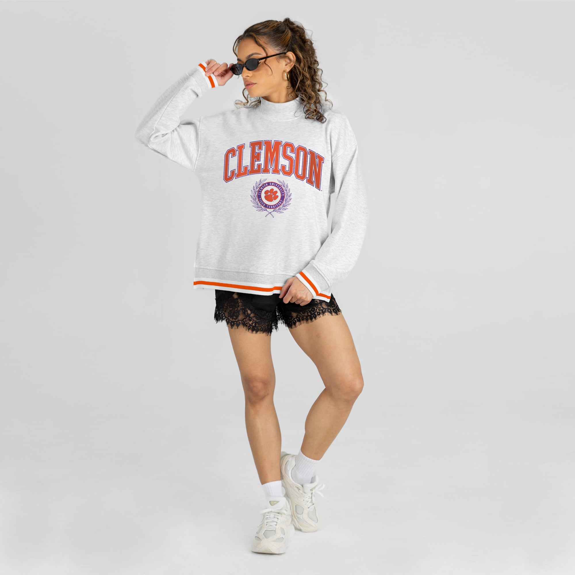 Women's Gameday Couture Gray Clemson Tigers Rally Point Contrast Stripe Mock Neck Sweatshirt