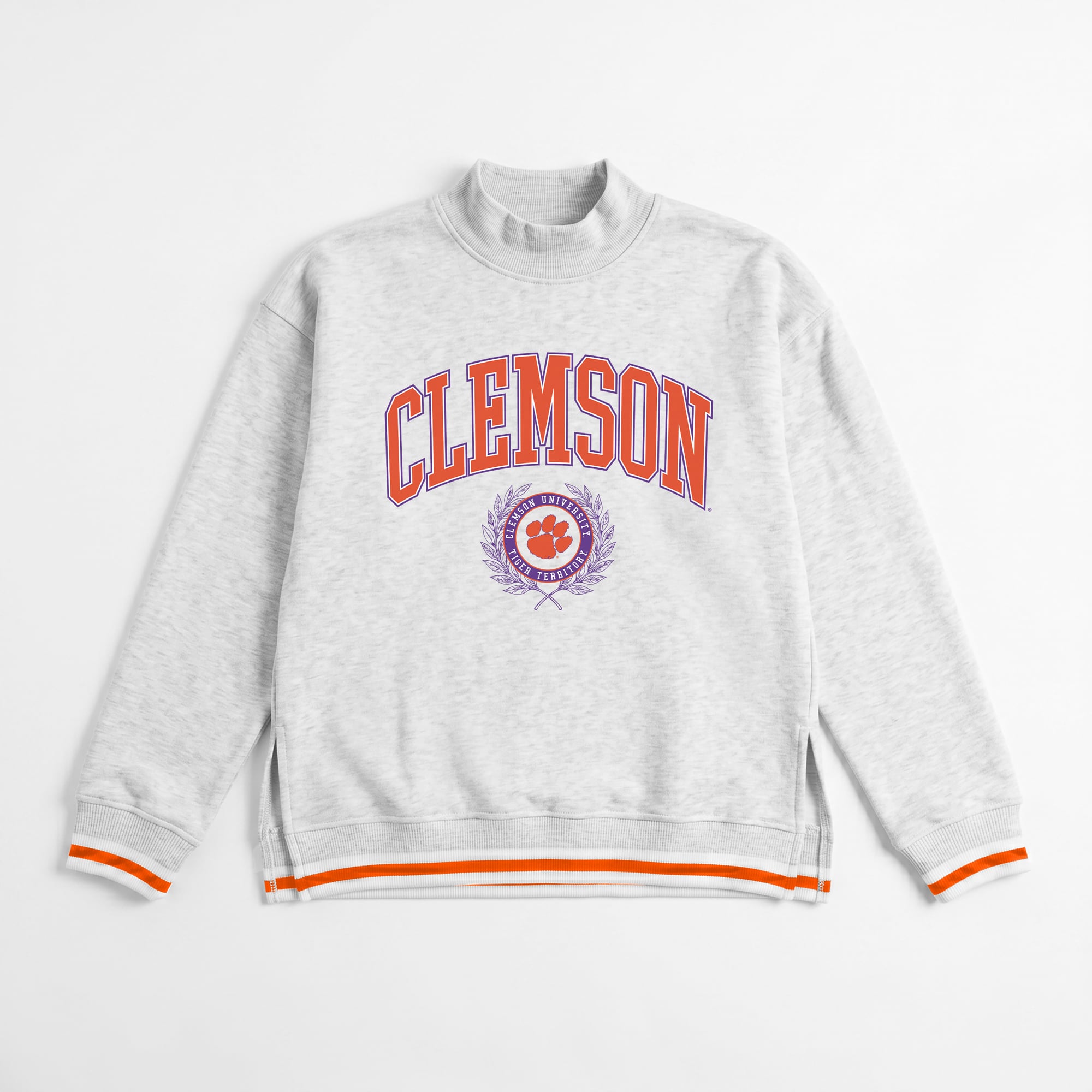 Women's Gameday Couture Gray Clemson Tigers Rally Point Contrast Stripe Mock Neck Sweatshirt